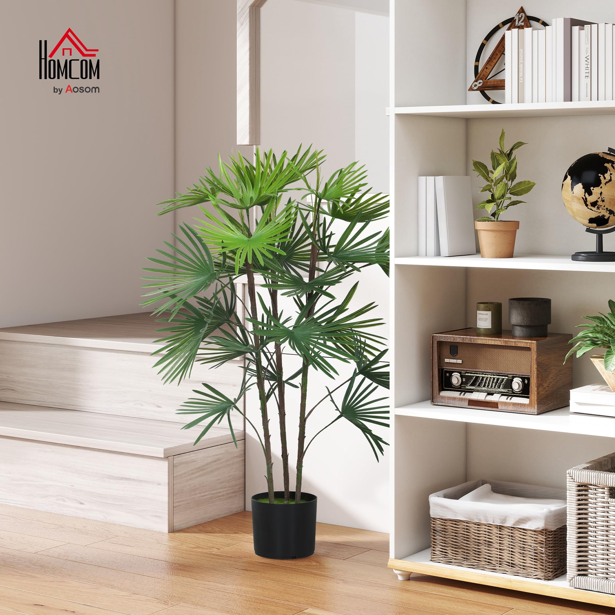 HOMCOM Palma Artificiale da 90 cm a 24 Foglie con Vaso Ø16.5x13.5 cm Verde