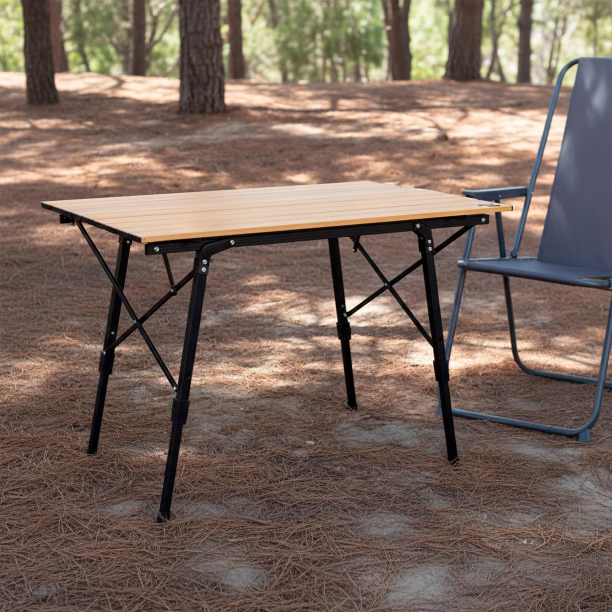 AKTIVE 63024 - Mesa Regulable en Altura para Camping Estilo Glamping, mesas Plegables Acampada portátiles, Medidas 90 x 57 x 46/40 cm, de Aluminio