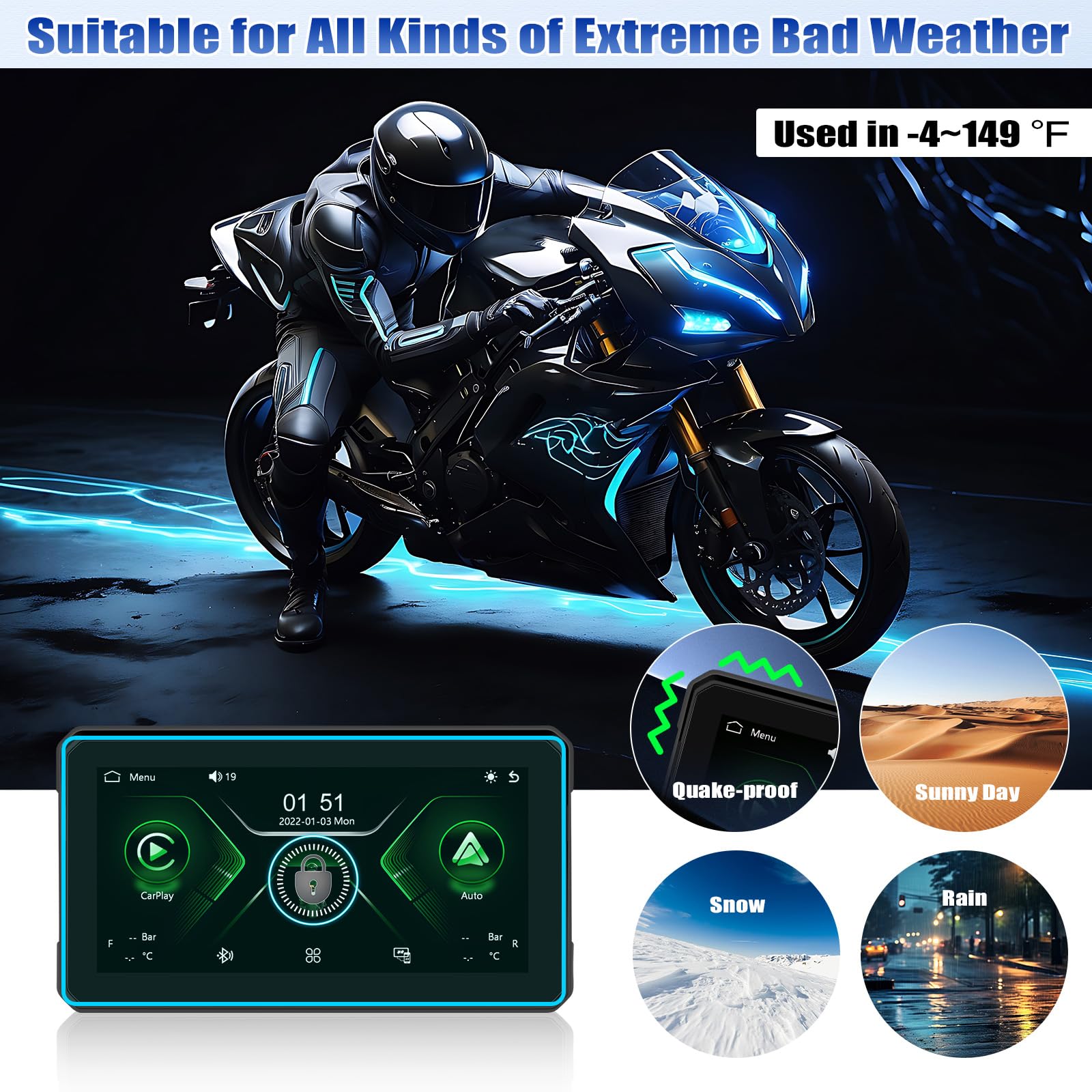 [2026] CAMECHO 6 Zoll Wireless Motorrad-Carplay Android Auto, IP68 Wasserdicht HD 1440 * 720 Touchscreen Bildschirm Navi Display für Motorräder mit Dual Bluetooth 5.0 + Airplay Android Cast