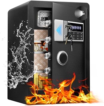 6.0 Cu Ft Large Fireproof Waterproof Safe Box for Office Documents | Hidden Lock Box, Heavy Duty Steel, Sensor Light, Dual Key System, Removable Shelf, Personal Combination Safe for Home Cash