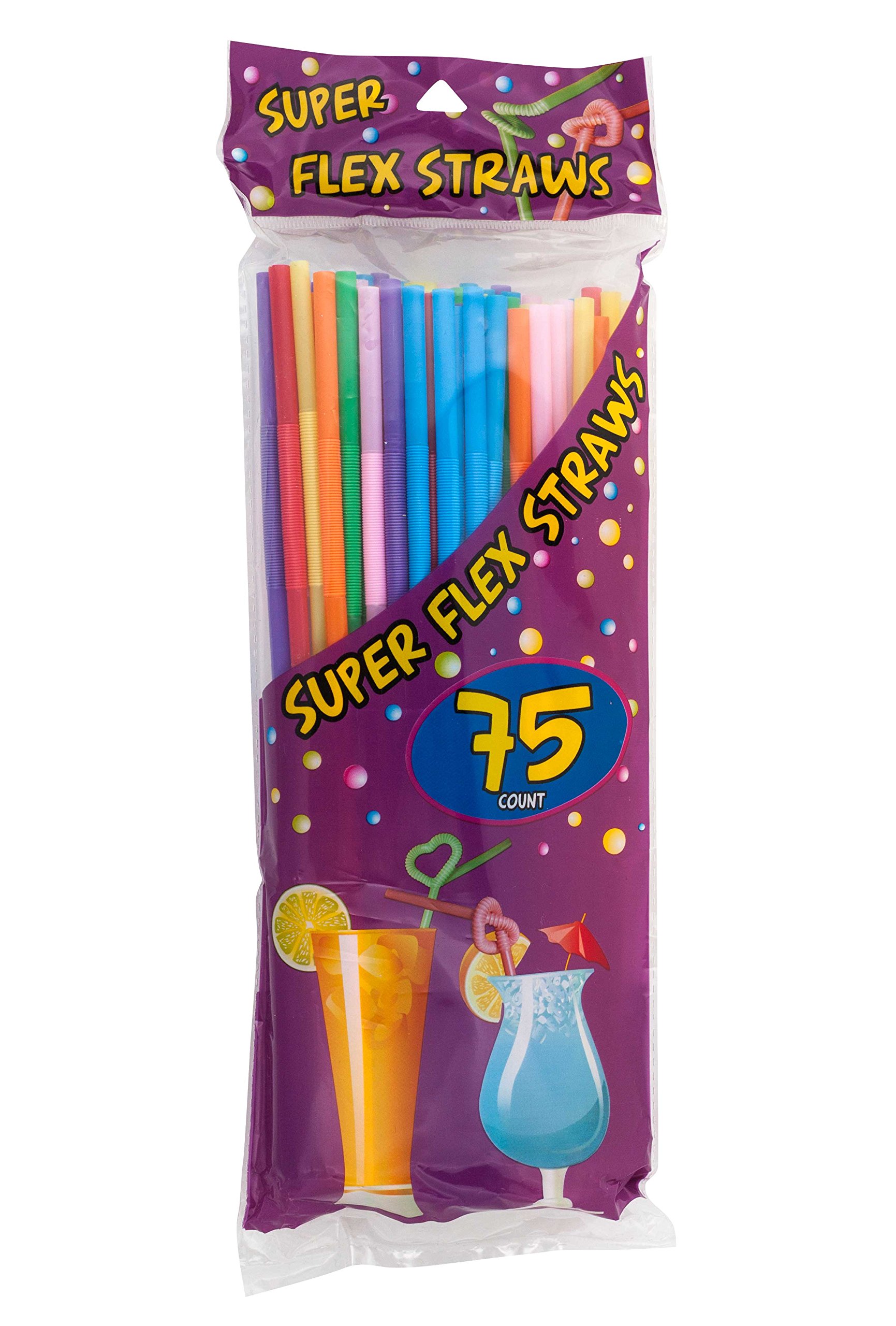 KaxiluLaMi Products INC 75 Super Flex Straws, Plastic Assorted Colors