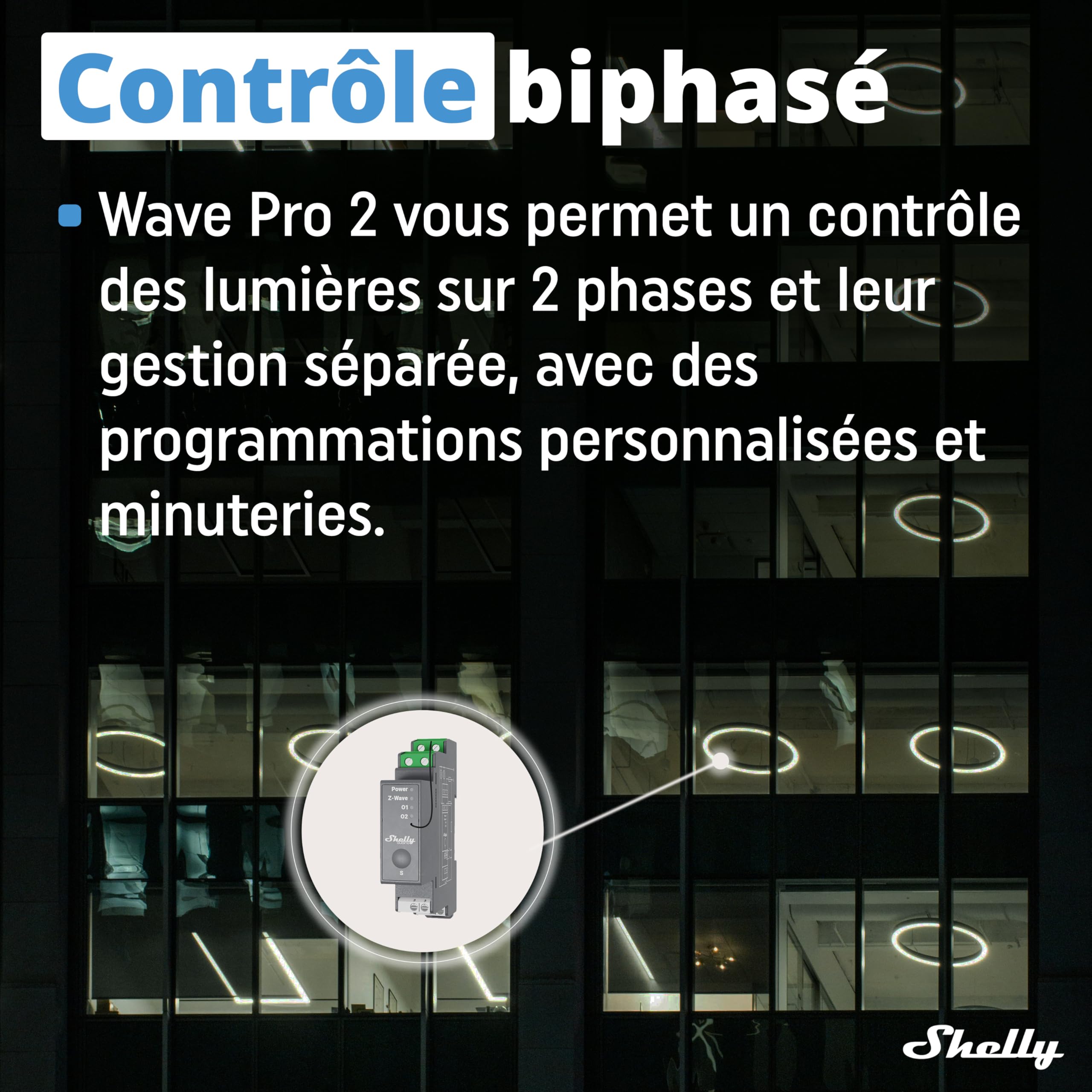 Shelly Qubino Wave Pro 2 Interrupteur connecté Z-Wave 2 canaux 25 A Contacts secs Montage rail DIN