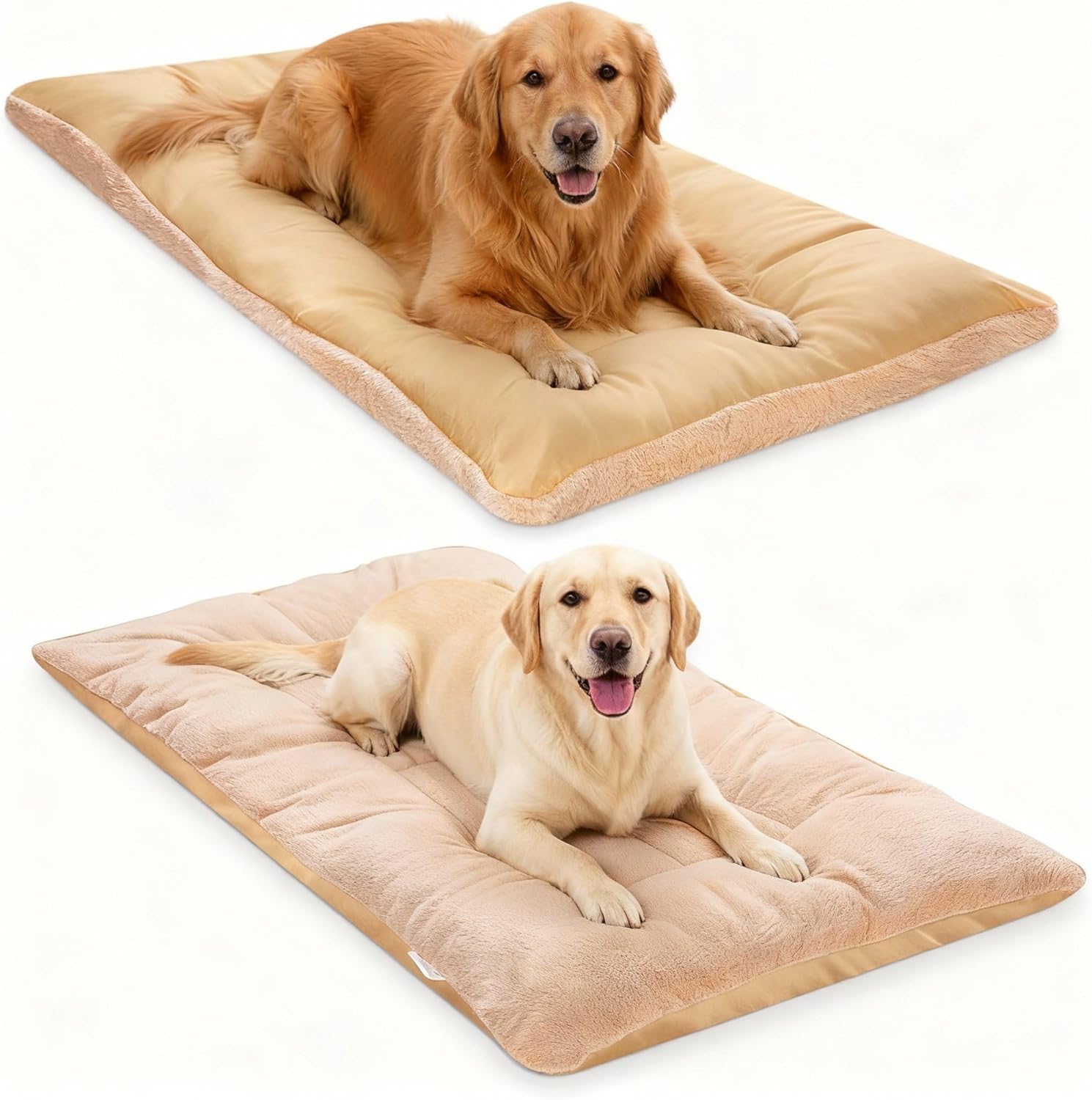 2-Pack Soft Dog Crate Beds – 24×47″ Washable Reversible Cushion, Camel 2-Pack Soft Dog Crate Beds – 24×47″ Washable Reversible Cushion, Camel