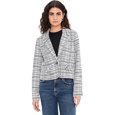 Liverpool Los Angeles Plaid Boucle Knit Cropped Blazer black/white plaid