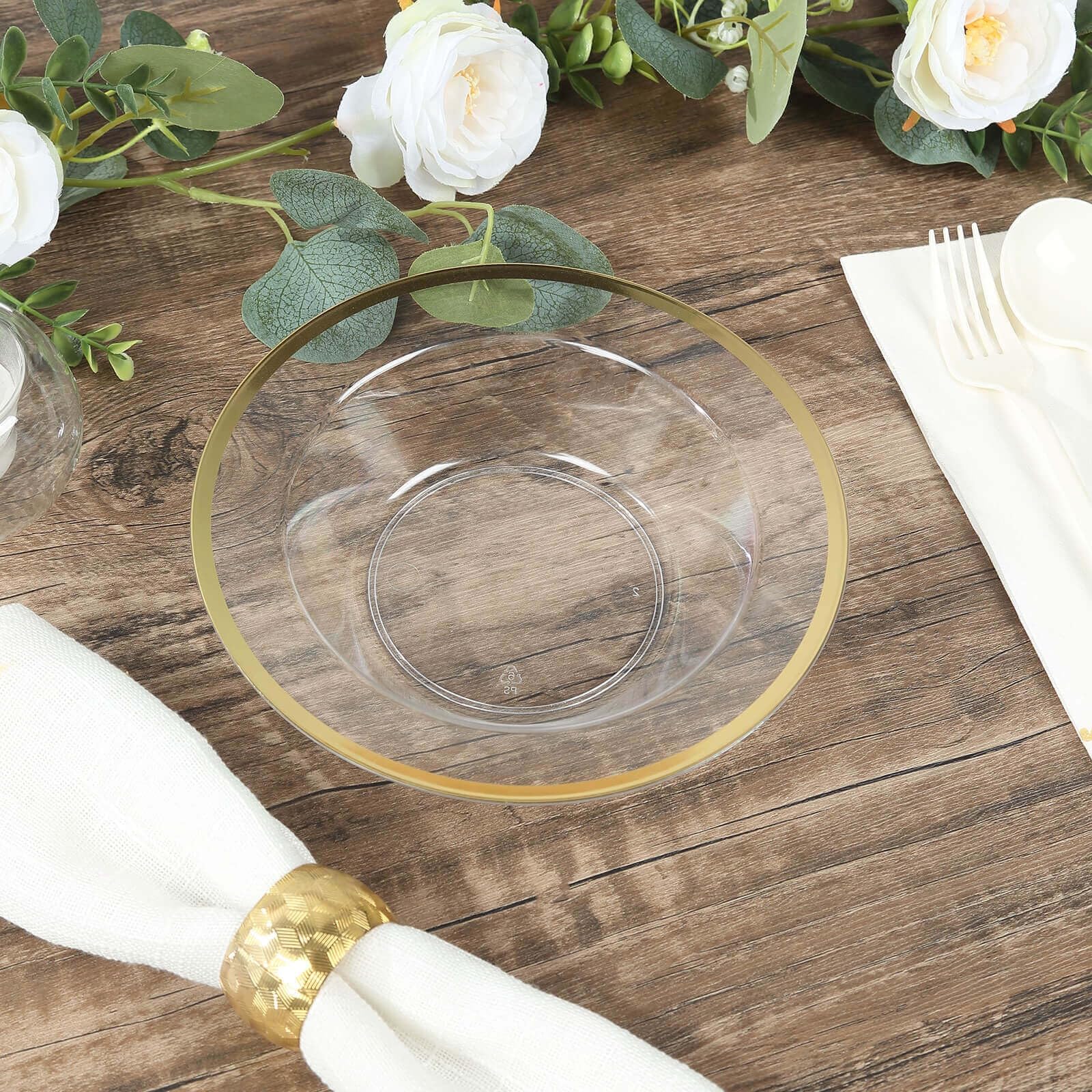 20 pcs 12 oz Clear Plastic Salad Soup Bowls with Gold Rim Wedding Reception Events Favors Gifts Party