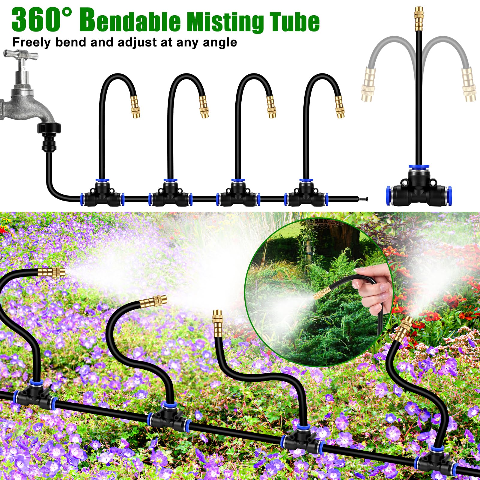 Sistema de Riego Jardín Giratorio de 360, 30M Kit de Riego por Goteo con 24 Boquillas de Cobre Ajustables y Manguera, Sistema de Riego Automático para Jardín, Plantas, Patio, Césped e Invernadero