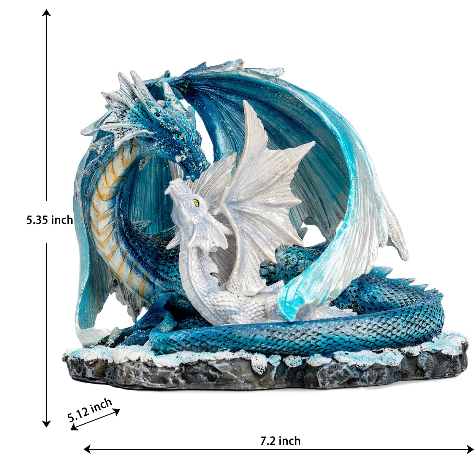 Fantasy Dragon Fairy Figurine Set, Mystic White Dragon Twins Resin Sculpture - Guardian Spirit Home Decor, Fantasy Figurine with Legend Story, Collectible Gift for Myth Lovers