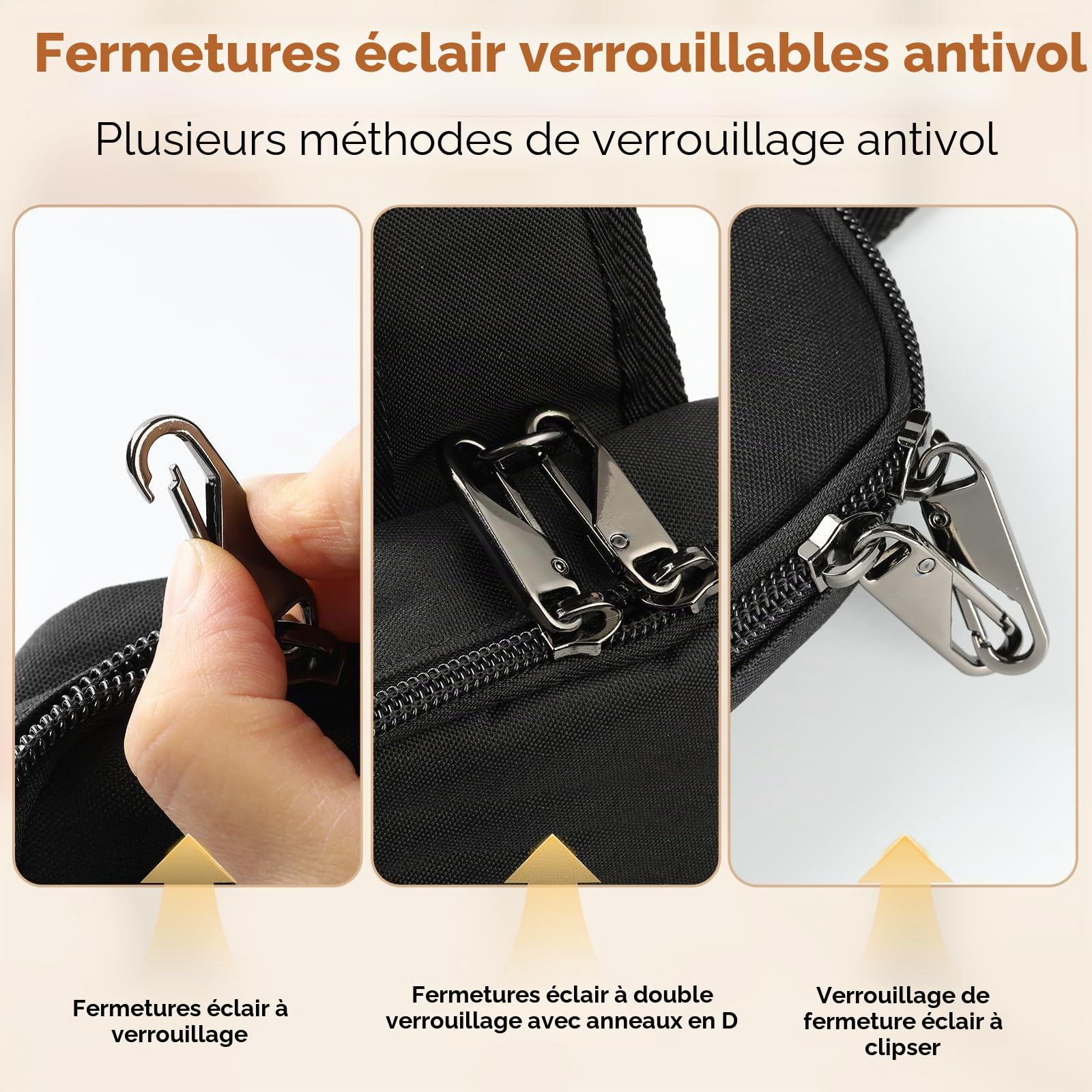 BROADREAM Sac à Bandoulière antivol - Tactique Sac de poitrine - Étanche sacoche homme - Petit sac à main avec fermeture éclair et blocage RFID