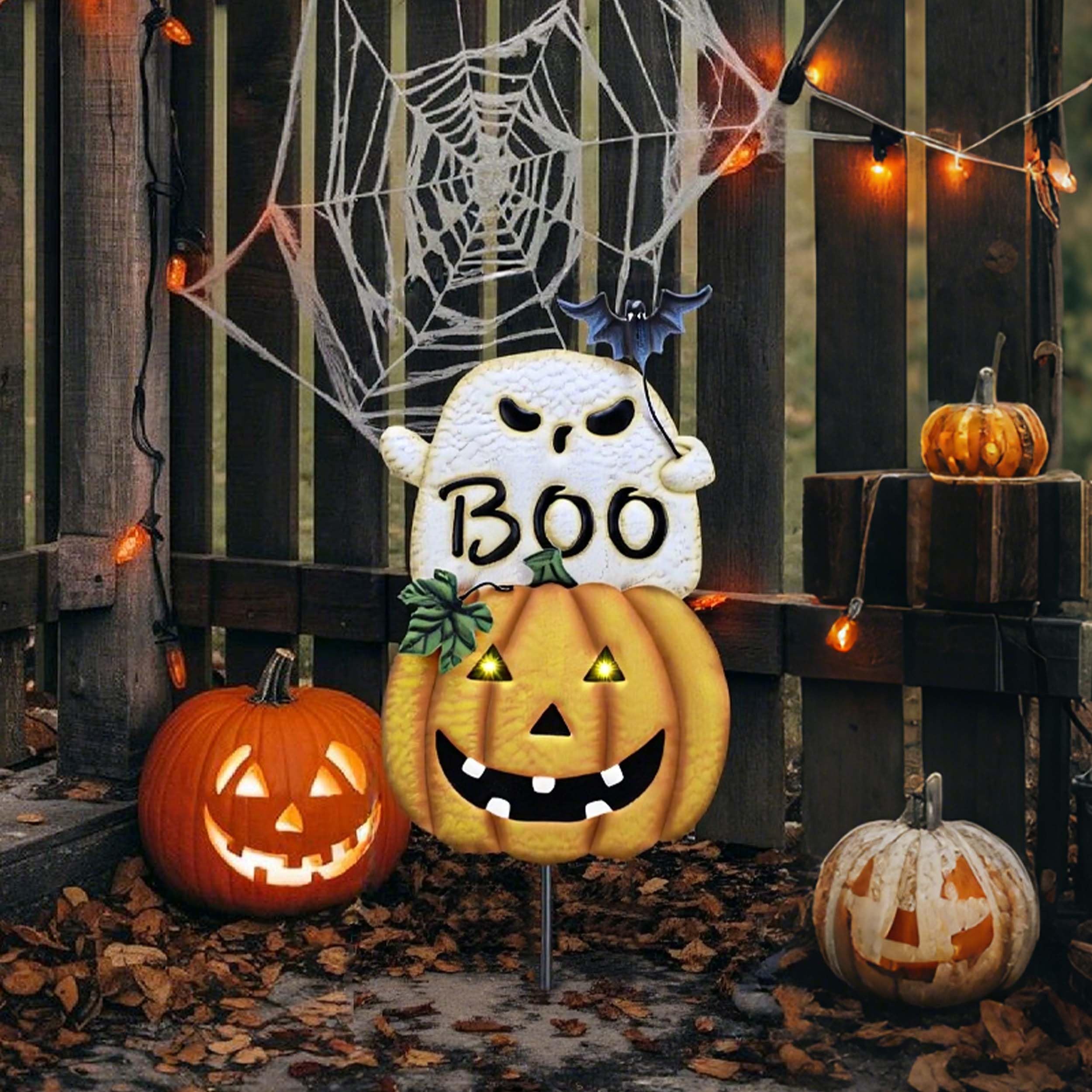 2 Estacas Jardín Halloween Beterzack - Calabazas Metal Apilables Decoración