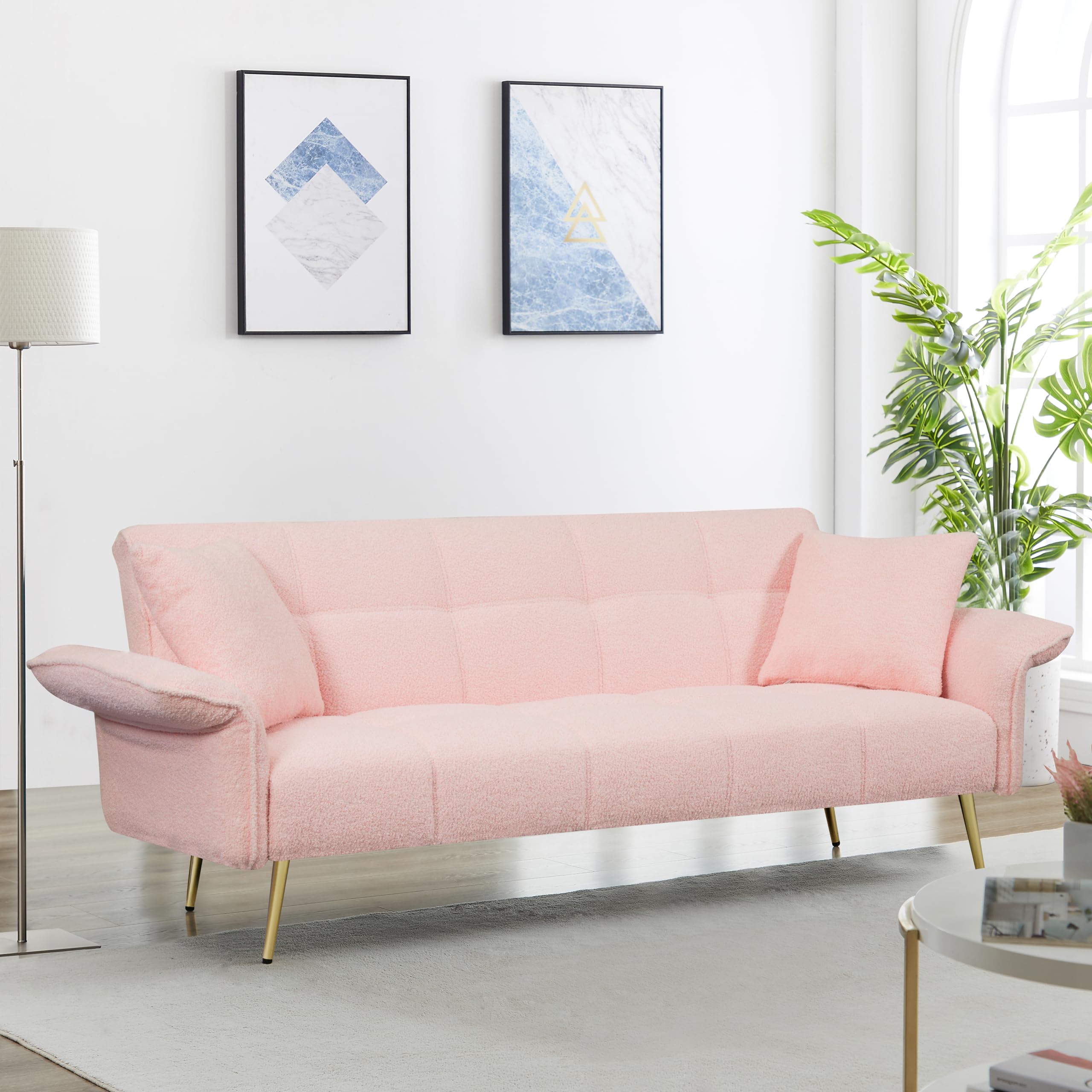 70-Inch Teddy Fleece Sofabed Convertible Futon Sofabed with Adjustable Arms and Backrest Modern Love Sofa for Living Room