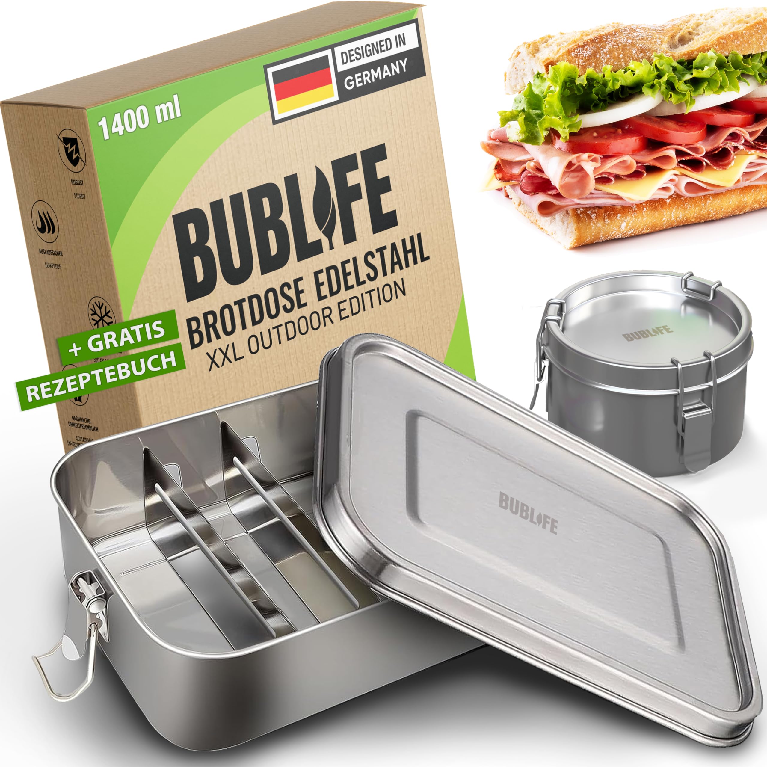 Contenitore Per Il Pranzo In Acciaio Inox Con Scomparti, 1400 Ml, In