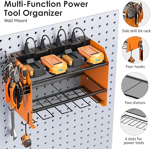 Miniatura 89 de CCCEI - Organizador modular de herramientas eléctricas para montaje en pared con estación de carga Estante de almacenamiento con ganchos