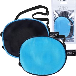 eZAKKA 2 Pieces Silk Eye Patch Medical Eye Patch for Adult Women Elastic Lazy Adjustable Single Eyepatch with Elastic Strap (L, Blue+Black)