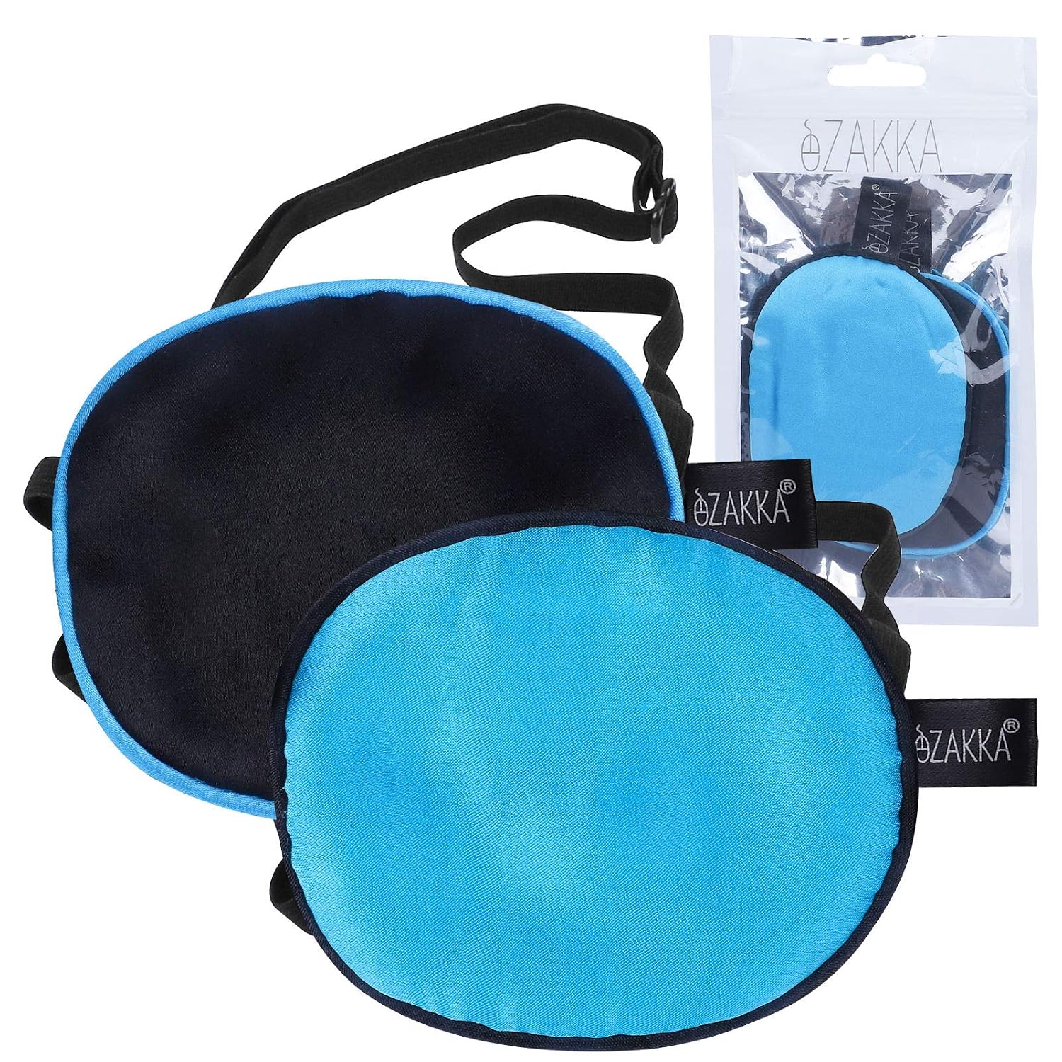 eZAKKA Eye Patches for Adults Kids Left Right Eye, 2PCS Silk Eyepatch for Lazy Eye After Surgery Amblyopia (L, Blue+Black)