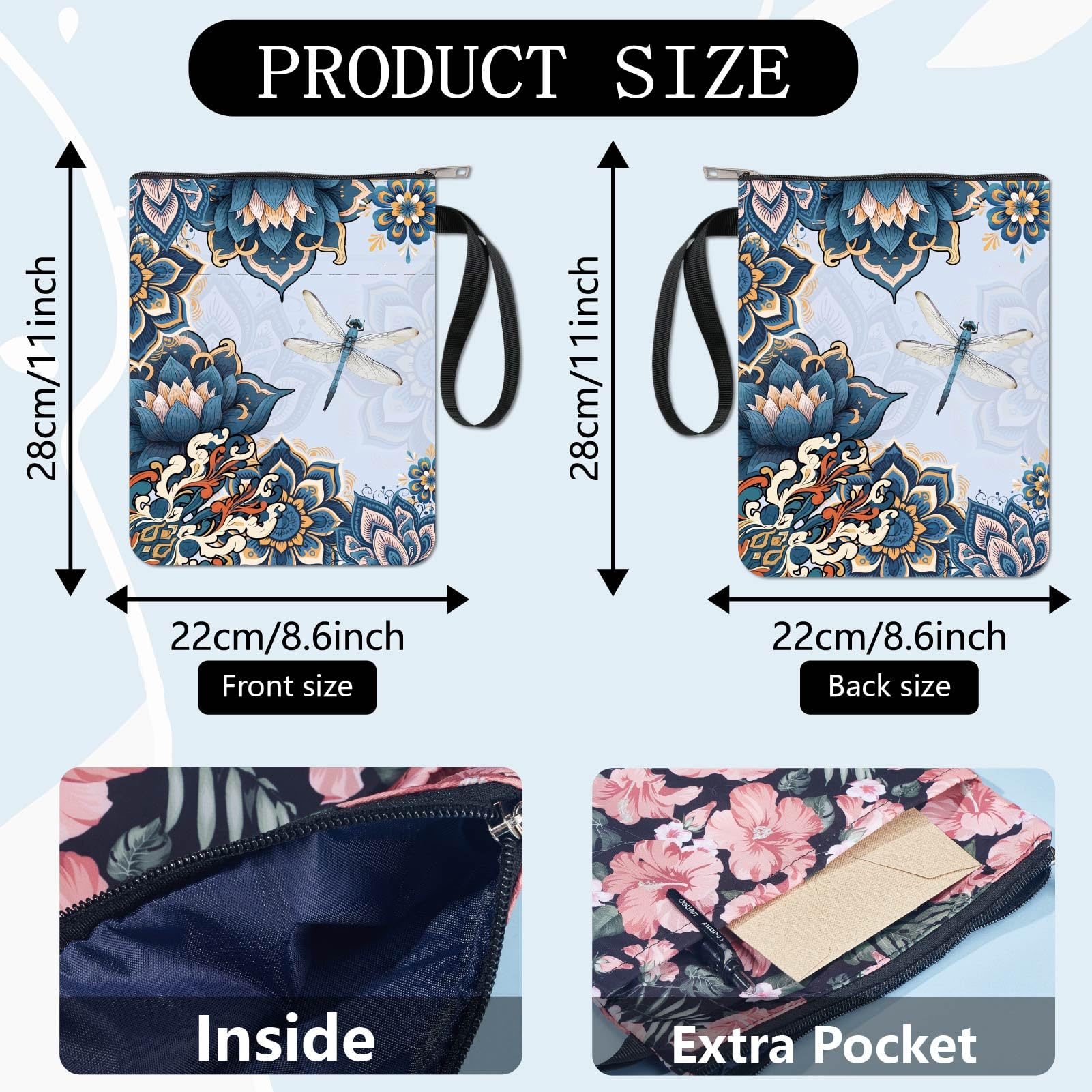 Custodia Per Libri Con Cerniera - Copertina In Tessuto Lavabile, Tasca Extra, Nera