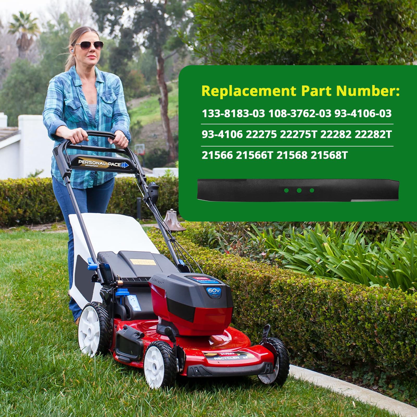 Earthtec 133-8183-03 - Cuchillas de repuesto para cortacésped Toro Super Recycler de 21 pulgadas 108-3762-03 93-4106-03 93-4106 22275 22275T 22282 22282T 21566 21566 6T 2155 68 21568T (paquete de 2)