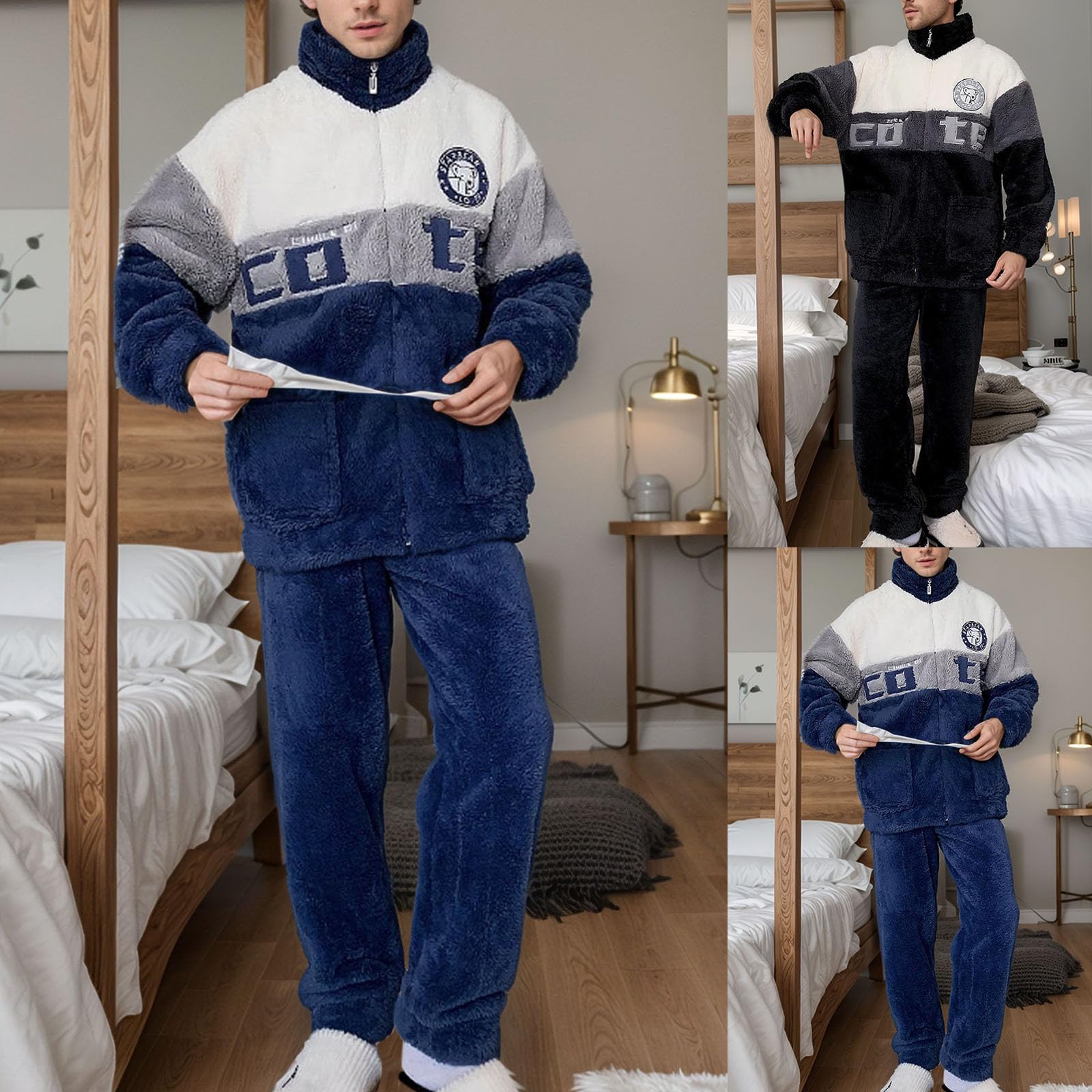 Pijama para hombre Conjunto de pijama para otoño e invierno engrosado pijama acolchado cálido conjunto ocio cremallera deporte traje polar suave traje de casa