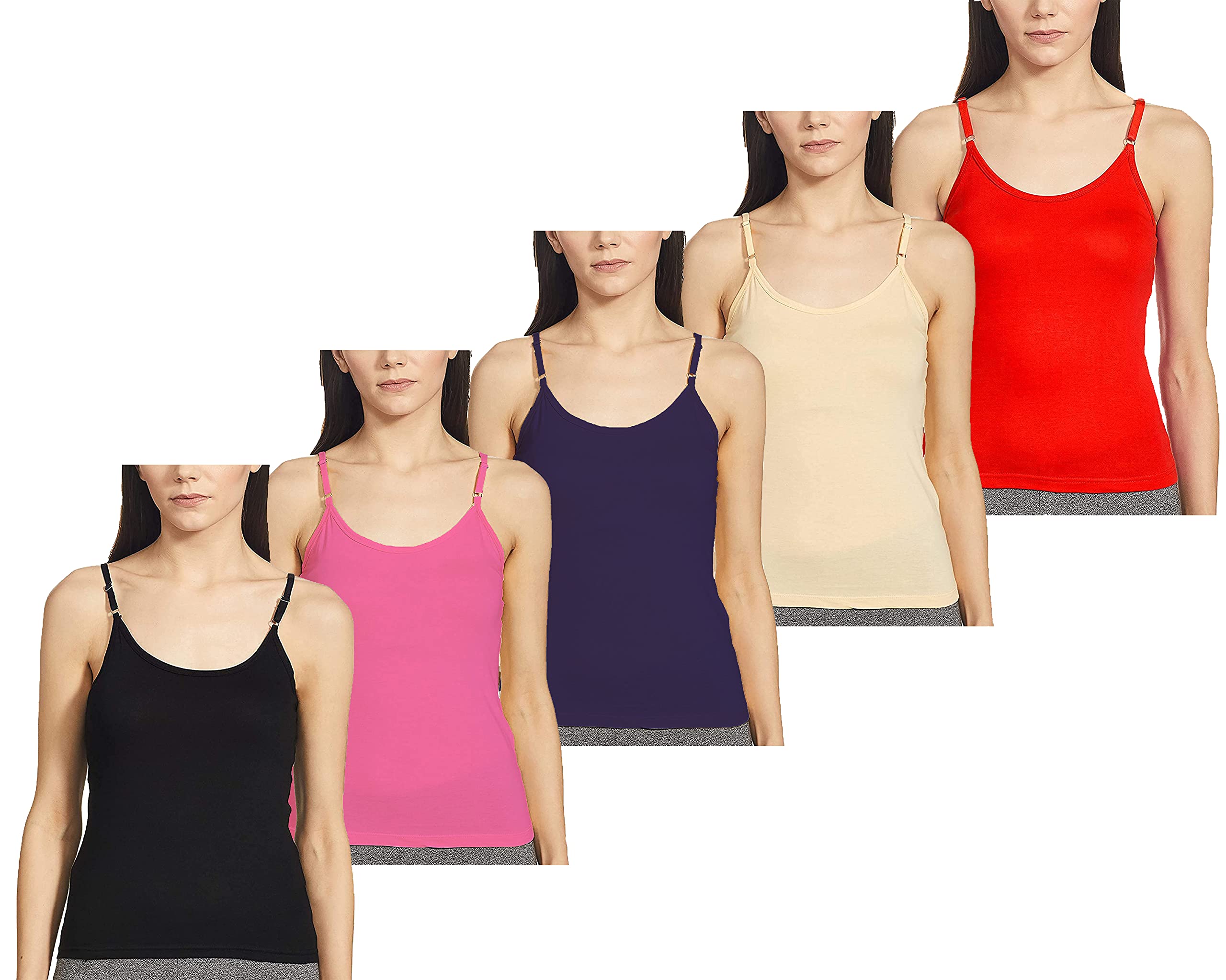 qd fashion Women's Camisole with Adjustable Strap Slip Spaghetti Top Innerwear(Pack of 5)-picture-27