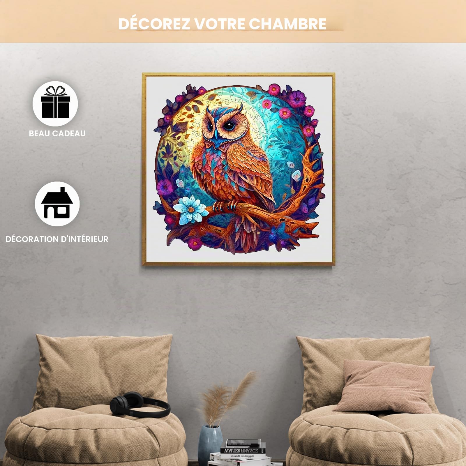 Puzzle en bois pour adulte, 280 pièces, irrégulier unique, 34 x 33,6 cm, en forme d'animal, avec boîte cadeau en bois