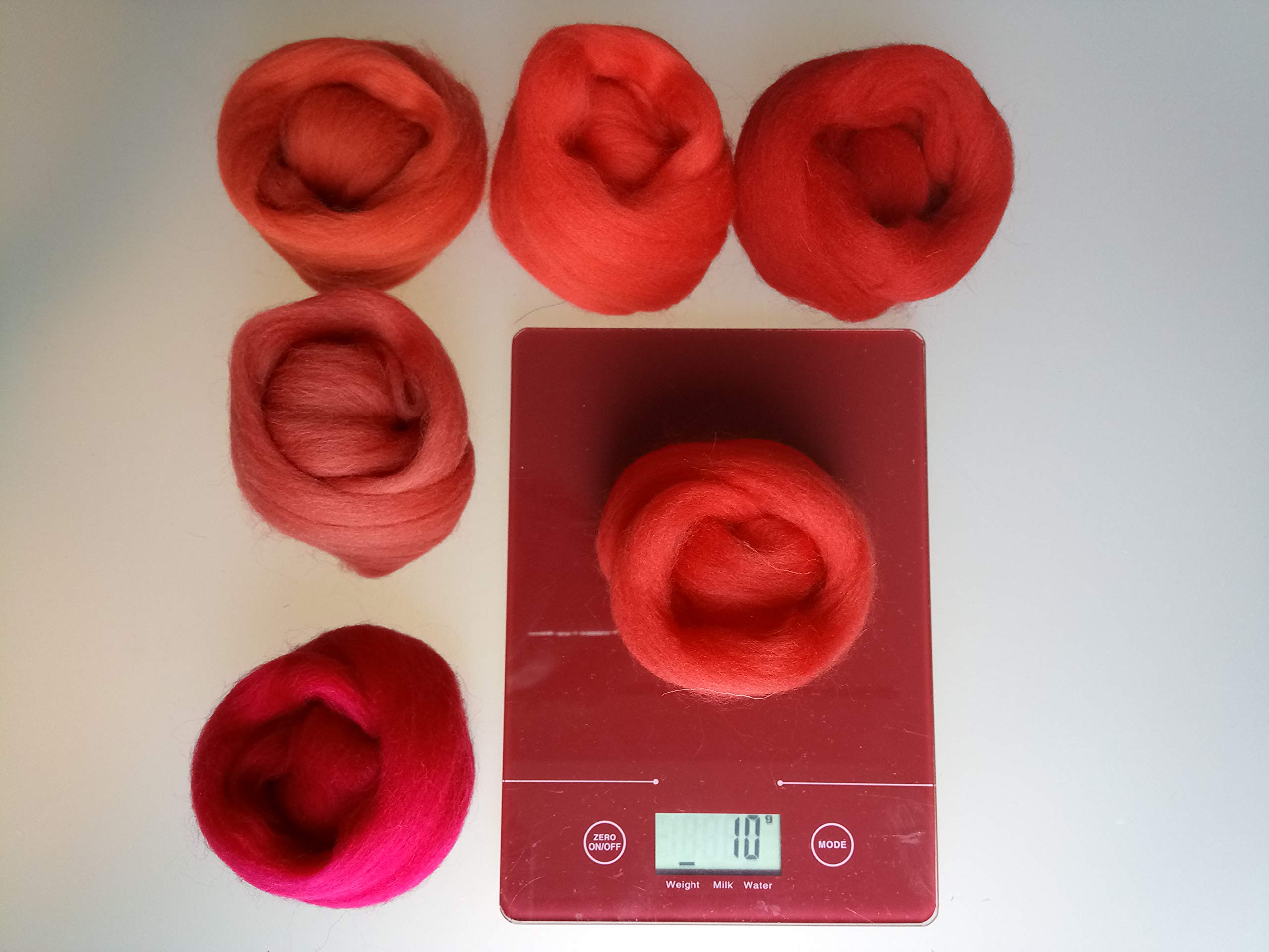Pure Merino Wool Roving - Assorted Colours for Needle & Wet Felting, Spinning & Weaving, DIY Craft - 60 g Packs (Red) - Image 4