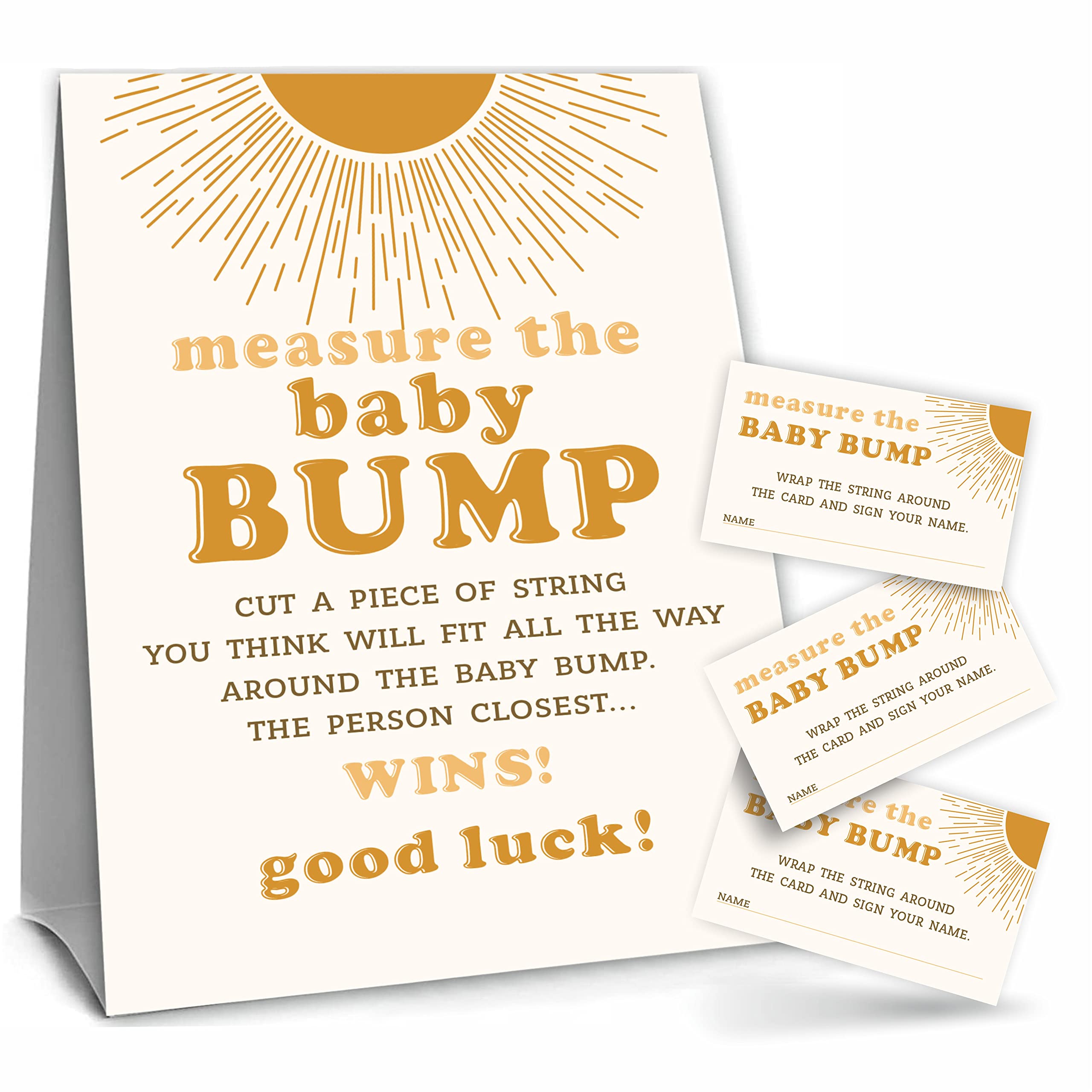 Sunshine Theme Measure The Baby Bumb Babyshower Game Set， How Big Is Mommy'S Belly Babyshower Party Games(1 Sign & 50 Cards)-DWLK-A01