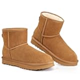 Women's Classic Genuine Suede Mini Boots Fuzzy Snow Booties with Fur Lined