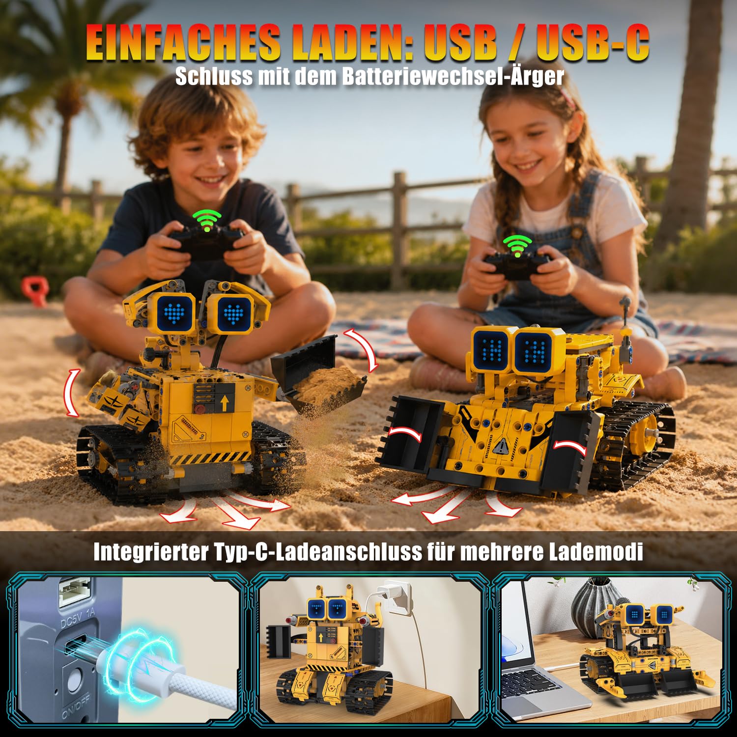 Technik Robot da costruzione per bambini, set robot programmabile 5 in 1 | App e telecomando, STEM Bulldozer, mattoncini a morsetto, 452 pezzi, regalo per bambini dai 8 ai 12 anni in su