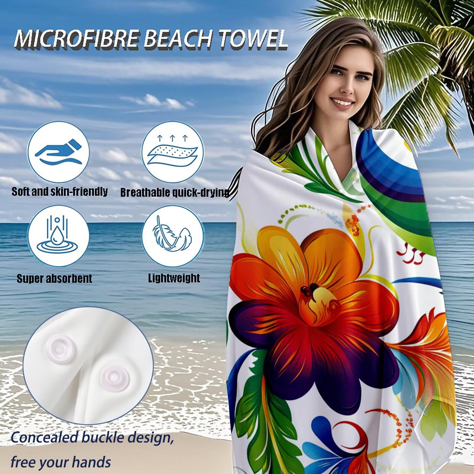 Serviette de Plage XXL 100x200 cm,Couleur Serviette Plage Microfibre avec Séchage Rapide, Anti-Sable, Absorbante Fonction Design pour Vacances Piscine Pique-Nique Voyages Yoga, Cadeau Femme Q-353