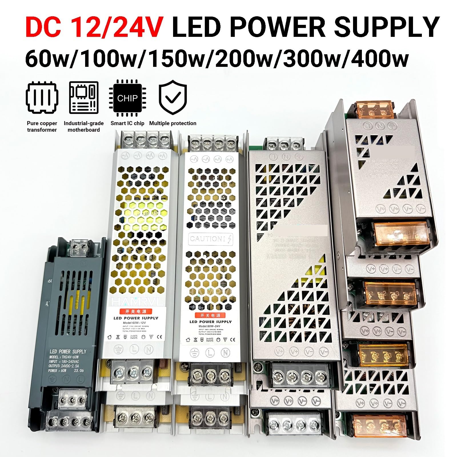 Controlador LED de 400 W, fuente de alimentación ultradelgada de 12 V/24 V for tiras LED, transformador de CA a CC(150W 24V)