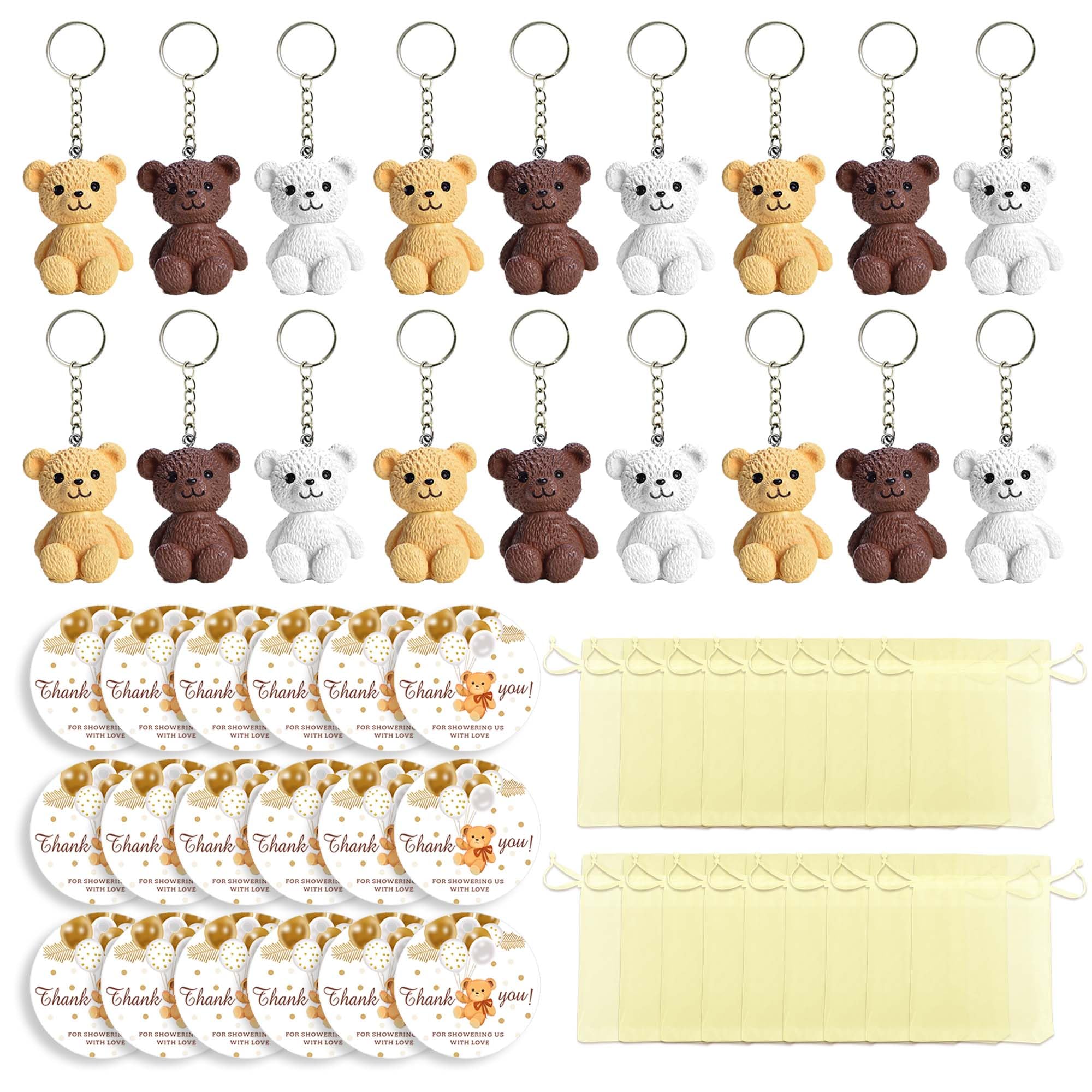 18 Sets Mini Bear Party Favors with Gold Organza Bags, Thank You Tags for Baby Shower, Bear Theme Party Return Favors, Goodie Bag Decor, Classroom Rewards