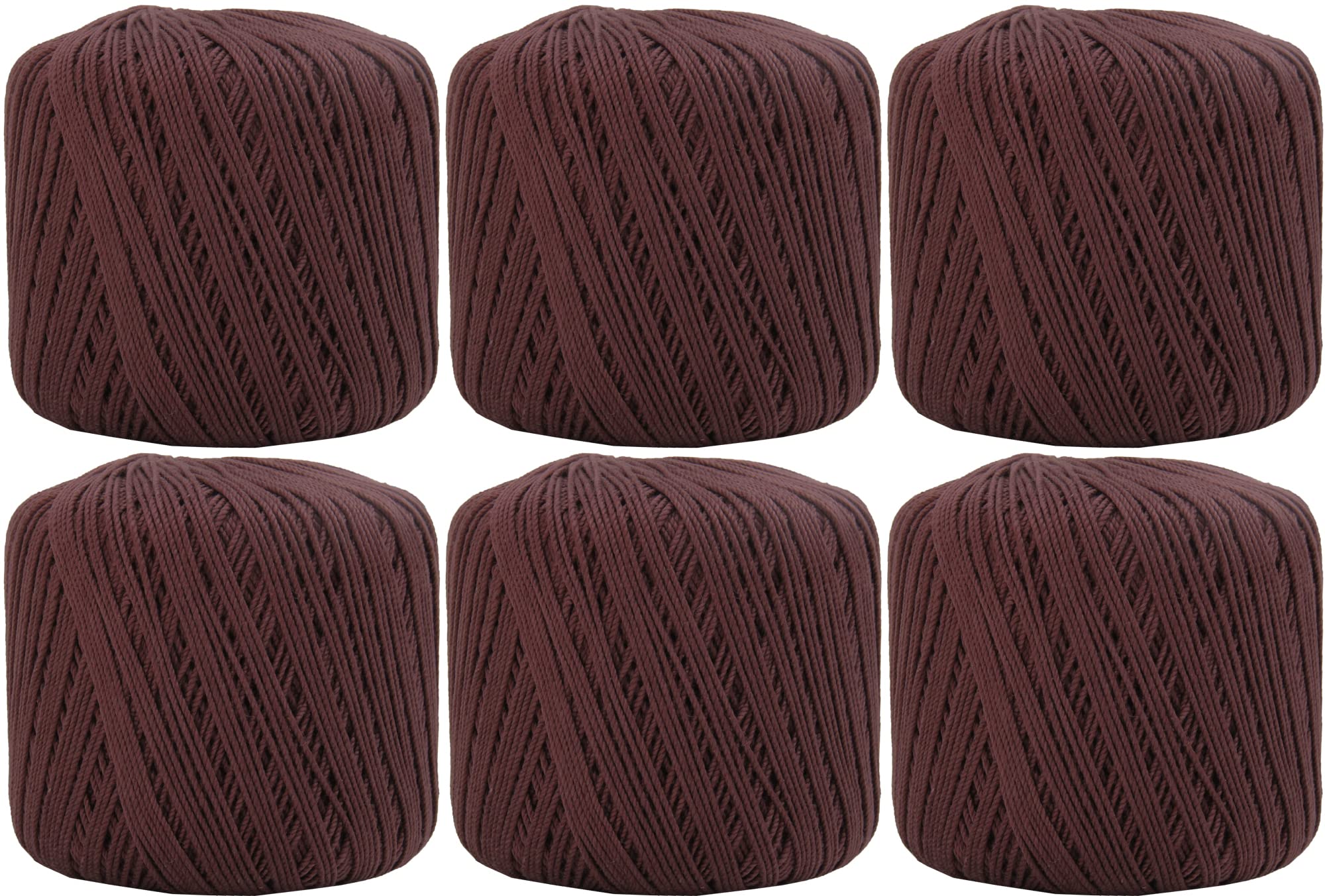 ThreadArt 100% Cotton Crochet Thread Size 3, 6 Ball Pack, Chocolate Brown