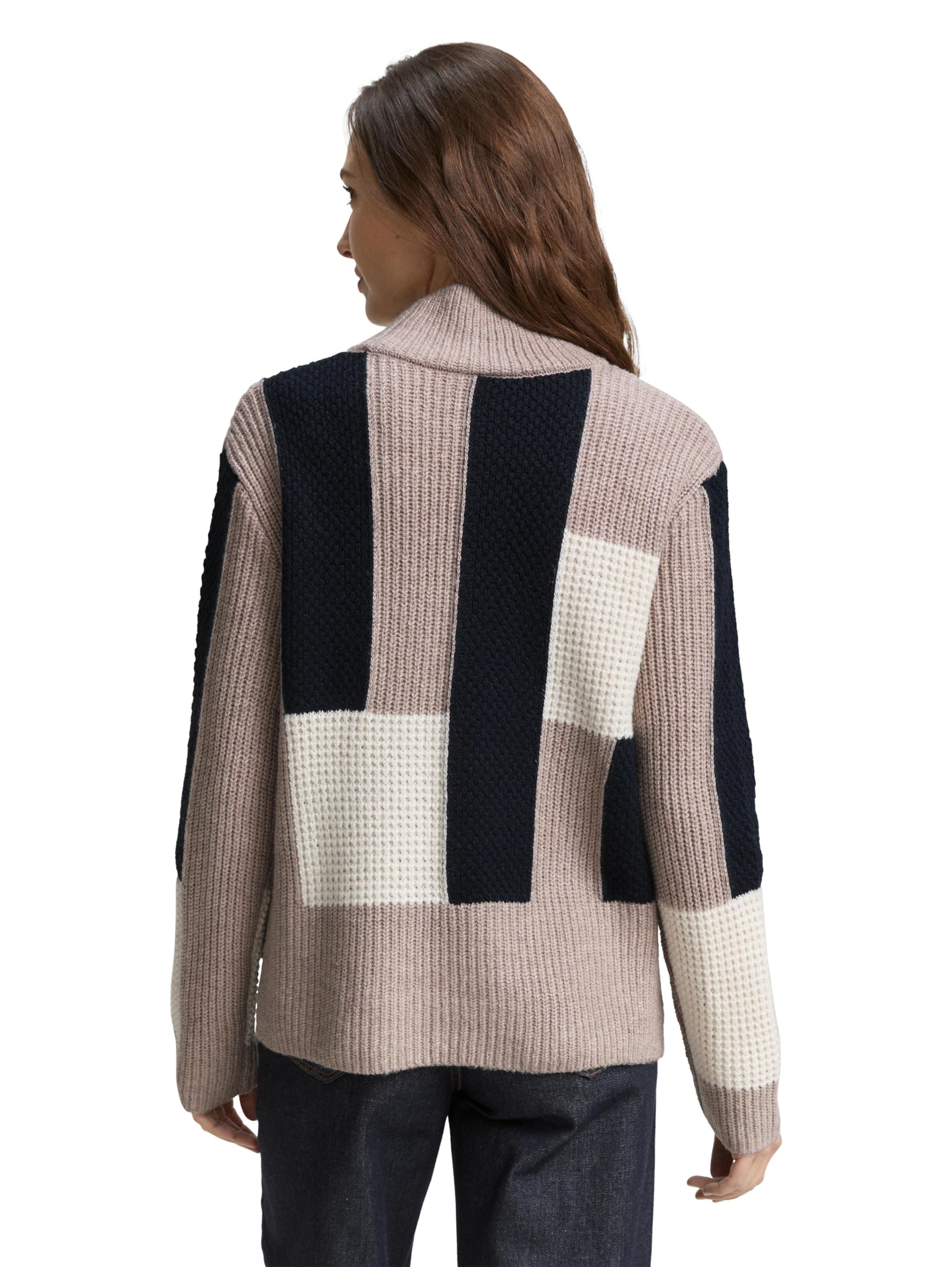 Tom Tailor Damen 1047706 Loose Fit Strickpullover mit Colour Blocking (1er Pack)