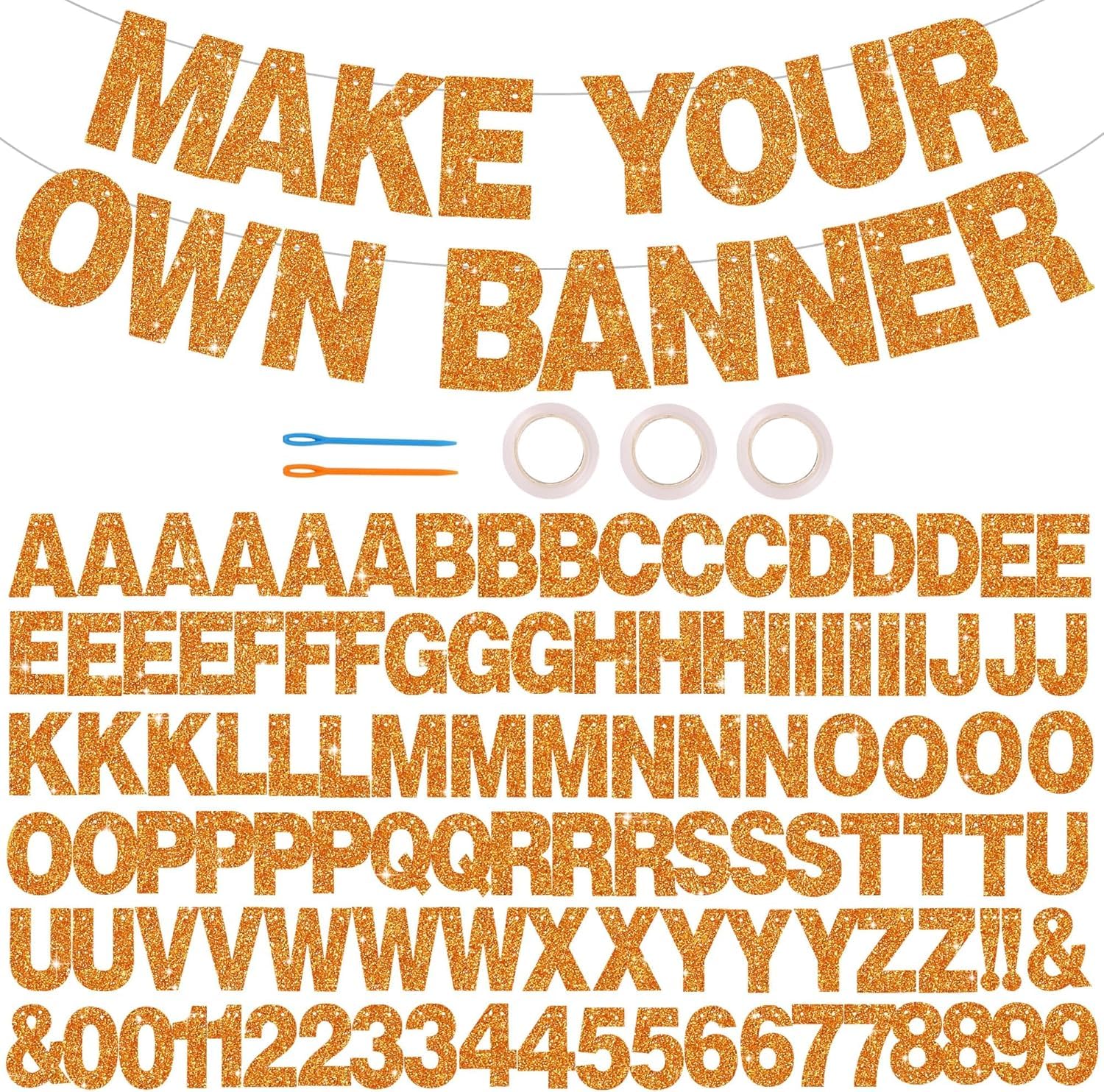 DecoGlee 116 PCS A-Z Glitter Orange DIY Letter Banner Kit Make Your Own Banner，Including 111 Letters and Numbers 3 Rope and 2 Threading Device,for Birthday Graduation Wedding Halloween Party Decor — image 1