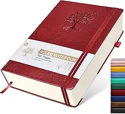 Caderno pautado, 365 páginas A4, caderno grande para faculdade, diário capa dura de couro para mulheres e homens, agenda para trabalho, anotações, papel grosso de 100 g/m² (vinho)