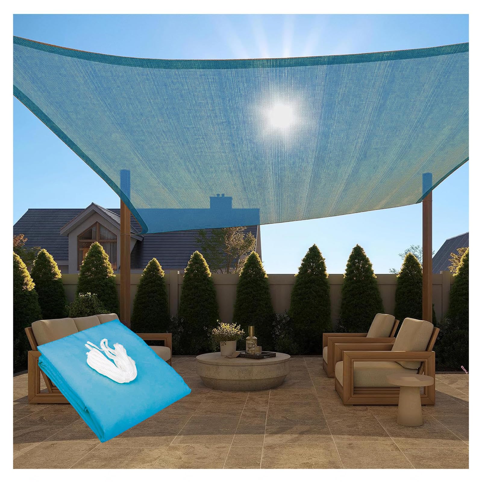 Auvent d'extérieur en tissu respirant haute densité bleu terrasse