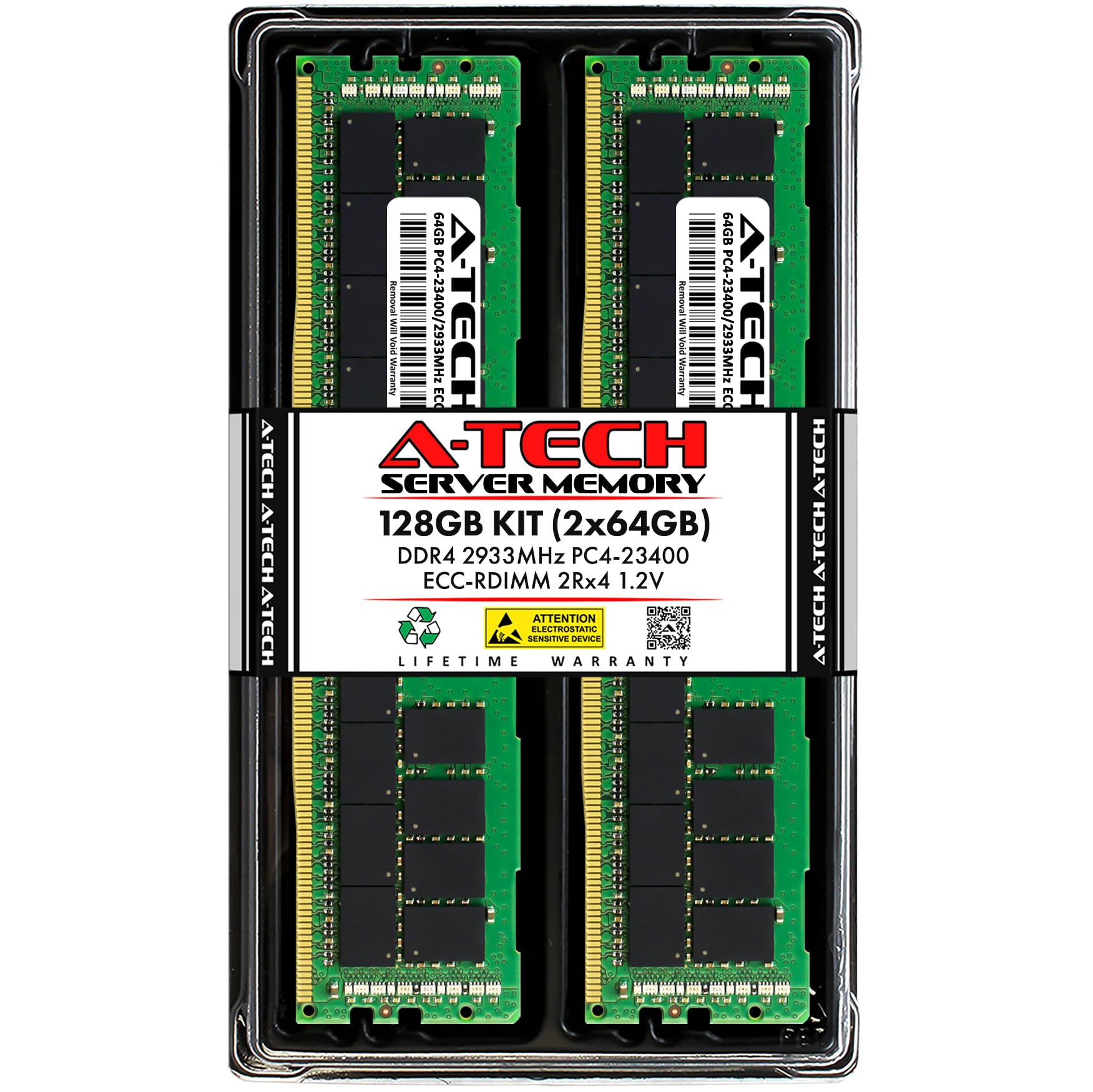 A-Tech 128GB Kit (2x64GB) DDR4 2933MHz PC4-23400 ECC RDIMM 2Rx4 Dual Rank 1.2V ECC Registered DIMM 288-Pin Server & Workstation RAM Memory Upgrade