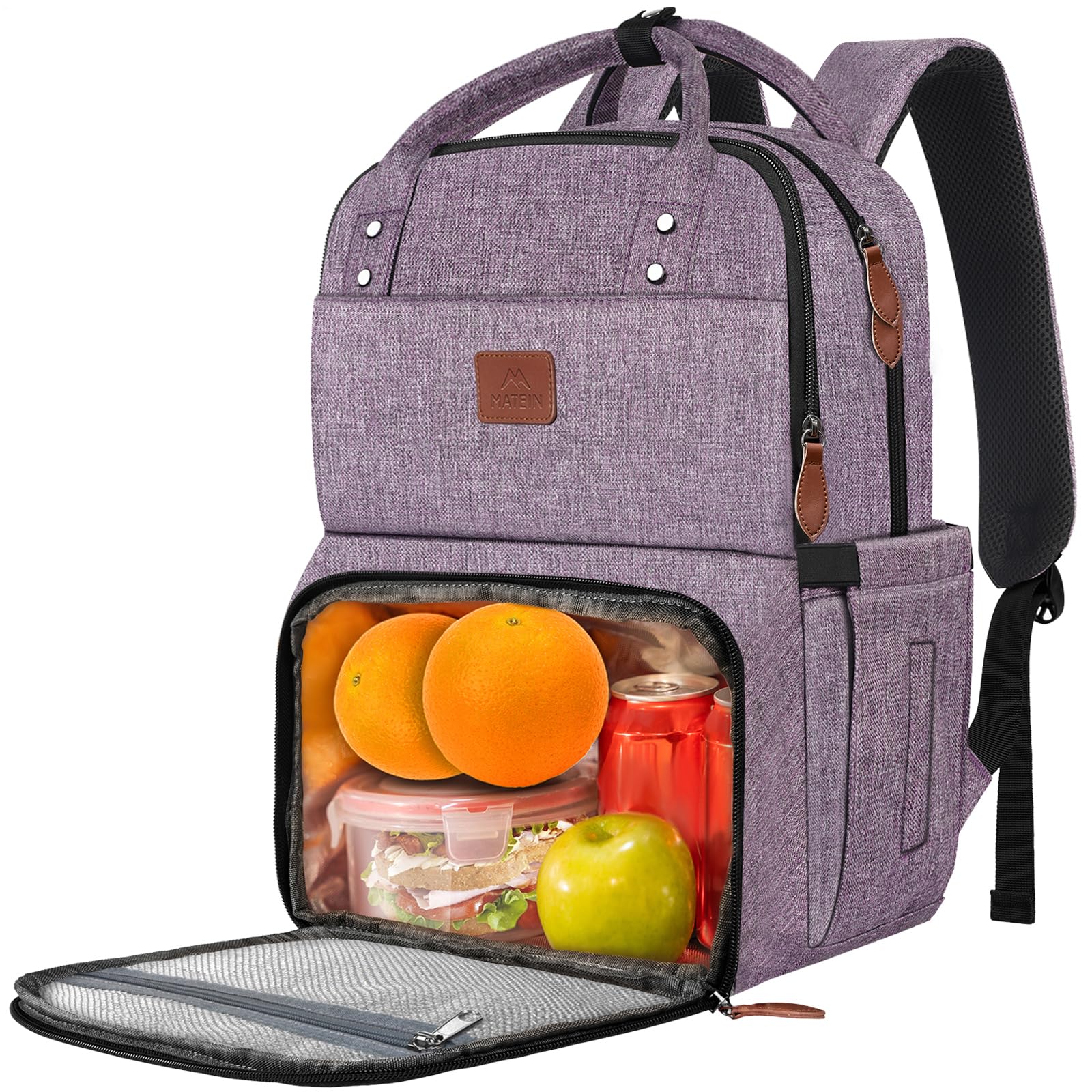MATEIN Womens Backpack with Lunch Compartment, Fits 17 Inch Laptop Backpack, Water Resistant Cooler Backpack Tote Food Bag for Work College Travel
