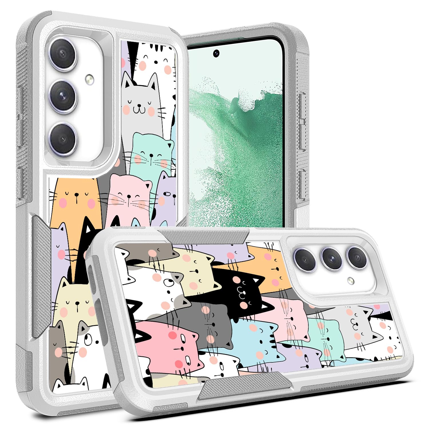 Candykisscase Case for Samsung Galaxy S23 FE, Cute Cat Pattern Shock-Absorption Hard PC and Inner Silicone Hybrid Dual Layer Armor Defender Case for