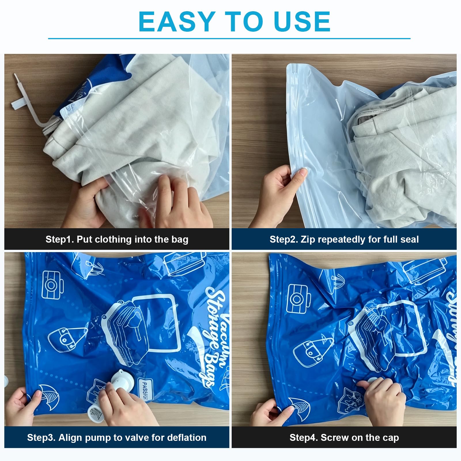 20 bolsas de almacenamiento al vacío para ropa con bomba de vacío inalámbrica, 4 grandes de 54 x 74 cm + 8 medianas de 47 x 64 cm + 8 bolsas pequeñas de 40 x 54 cm para viajes de ropa, bolsas de