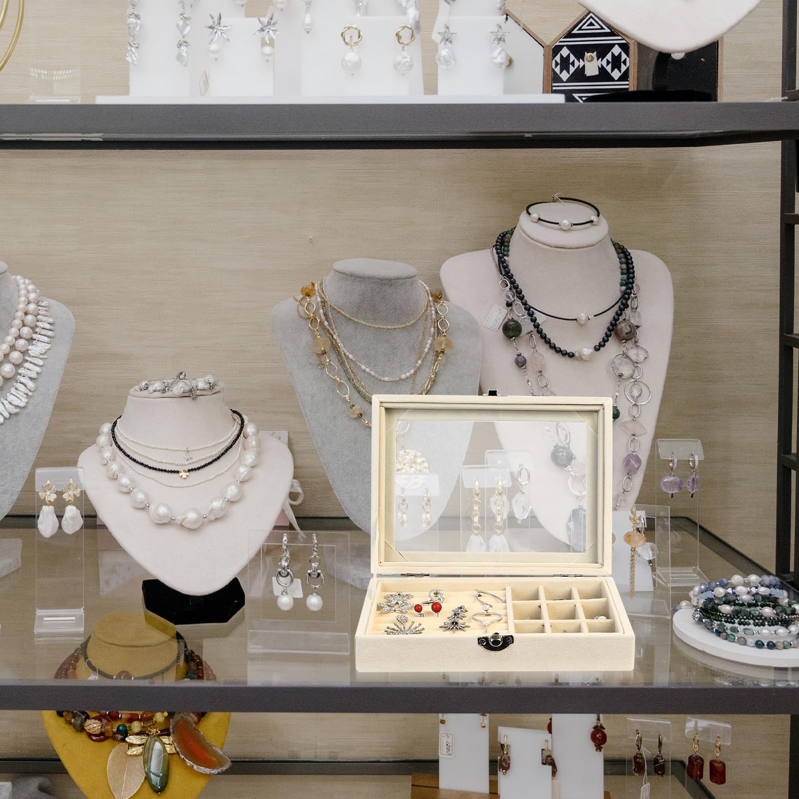 IYEREER Boite A Bijoux Homme Femme, Boite à Bijoux Femme, Boite Bijoux Voyage, Petit Coffret Boîtes à Bijoux Et Présentoirs Pour Rangement Bijoux Collier Bracelet Boucles D'oreilles, 20 X 15,5 X 5