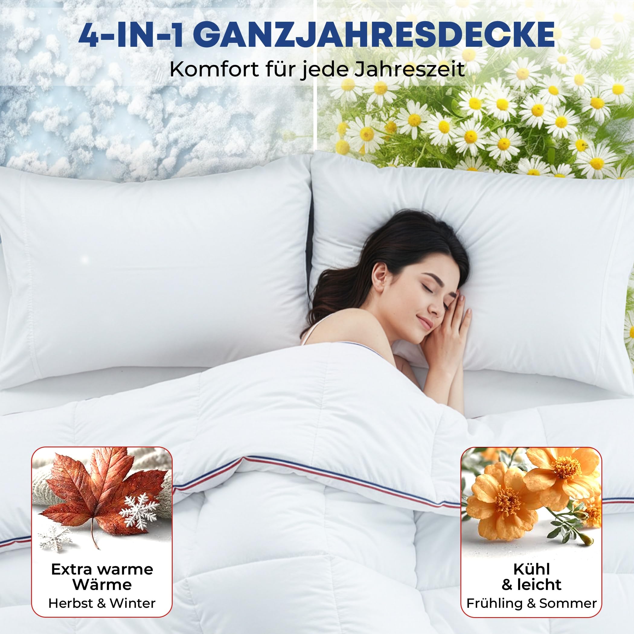 SLEEP COMFY Luxus 4-Jahreszeiten Warme Große Bettdecke 240x220 Steppdecke mit 2 Kombinierbaren Teilen, Ganzjahresdecke für Sommer und Winter Winterdecke für 2 Personen, Winterbettdecken, Schlafdecke
