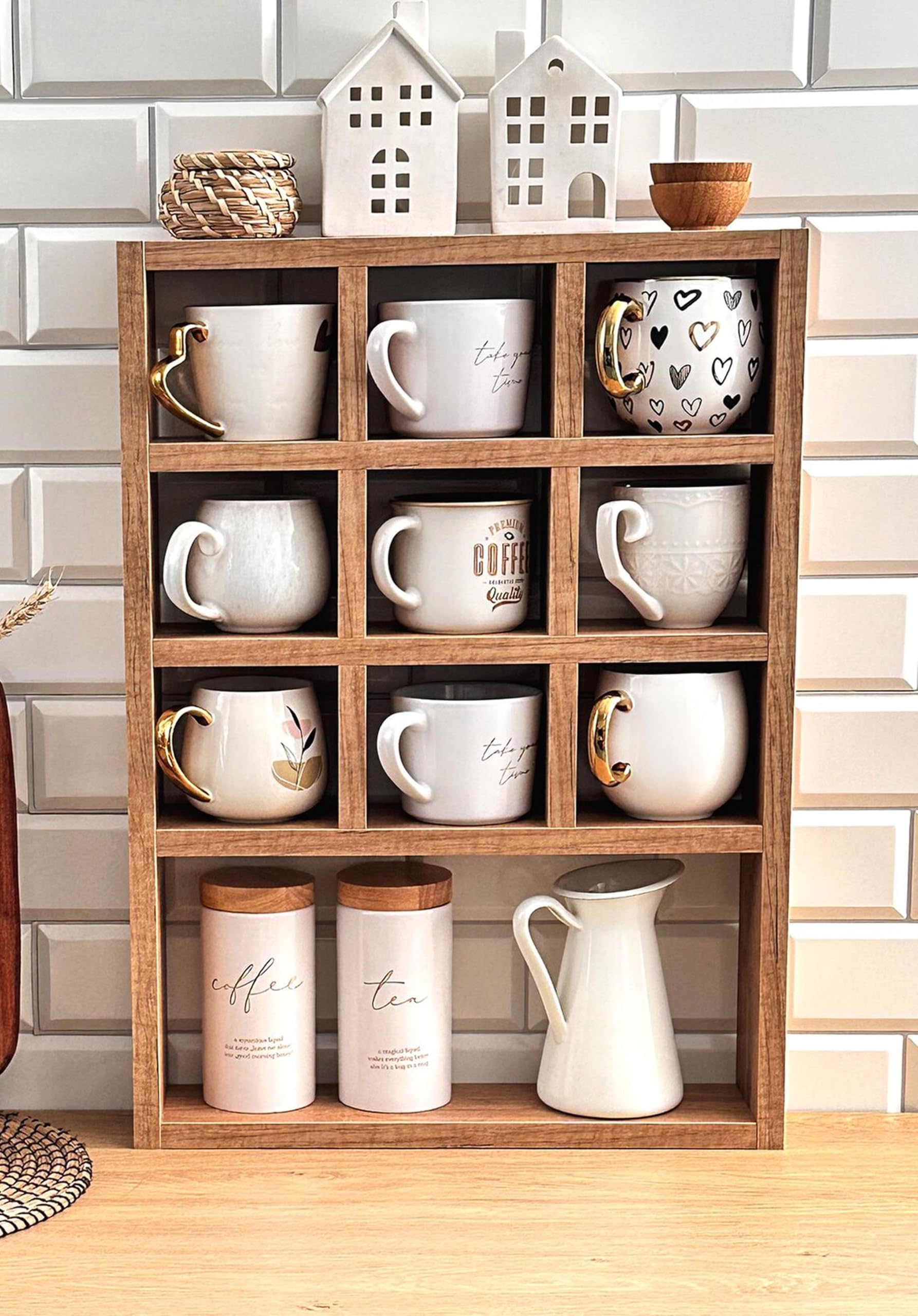 Hamdan Collection Wall Mounted Mug Shelf - Coffee Cup Storage - Kitchen Wall Rack - Floating Cup Organizer - Rustic Coffee Bar Shelf (10)-image-37