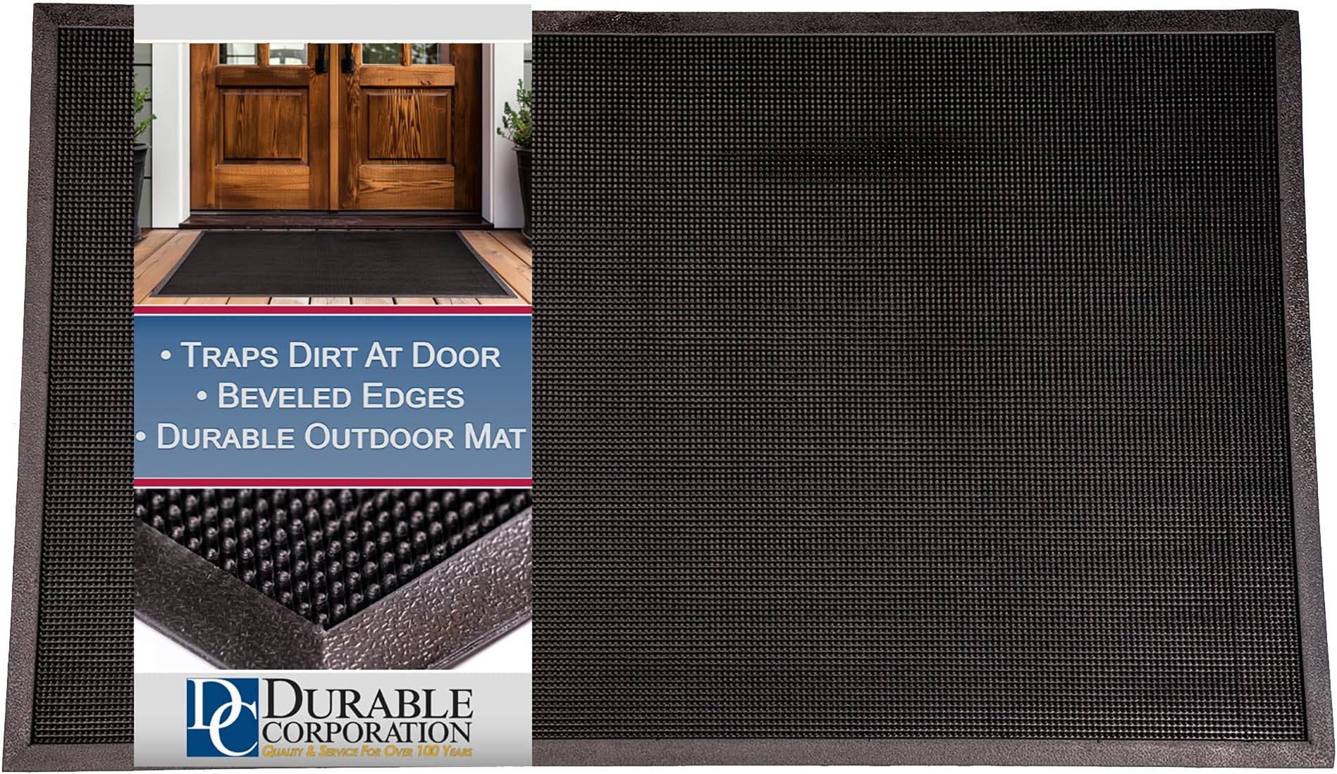 Durable Heavy Duty Rubber Fingertip Outdoor Entrance Mat 36" x 60", Black