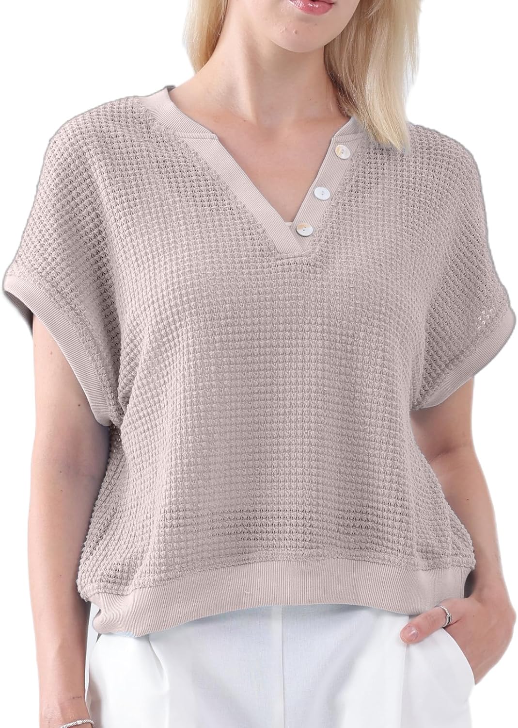 Women's Lightweight Summer V-Neck Tops Casual Short Sleeve Blouses Shirts