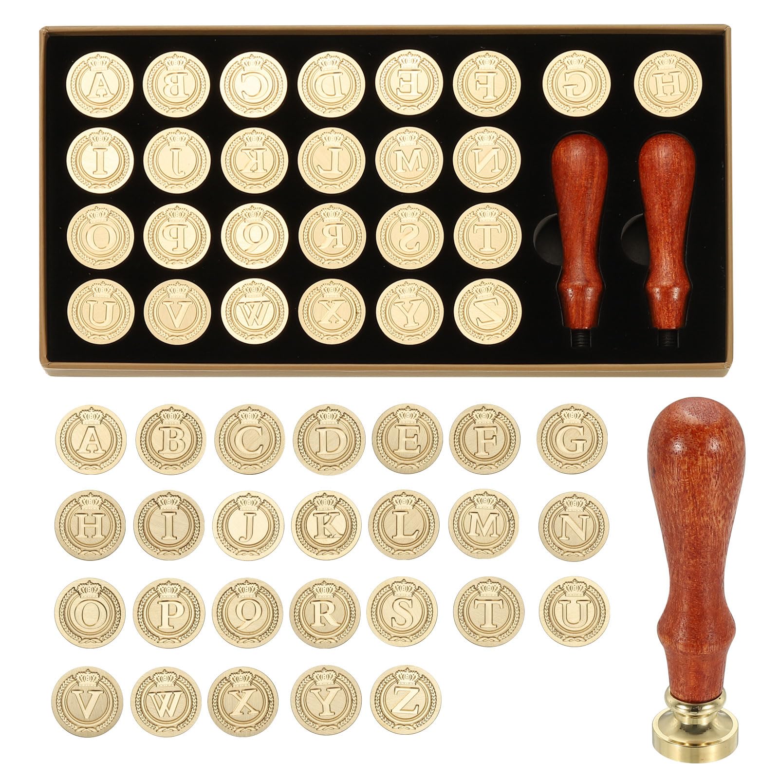 PATIKIL 26 Letters A-Z Alphabet Wax Seal Stamp Kit, Vintage Sealing Stamp with 2pcs Wooden Handles Gift Box for Wedding Invitation, Party, Gift Wrap, Envelope Card, Style 5