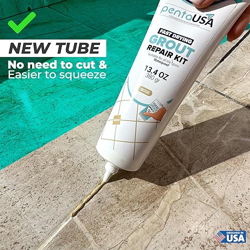 Miniatura 7 de PentaUSA Lechada para Azulejos - Reparaciones de Relleno de Lechada Grande, Kit de Reparación de Lechada de Secado Rápido, Fórmula Inodora - Incluye