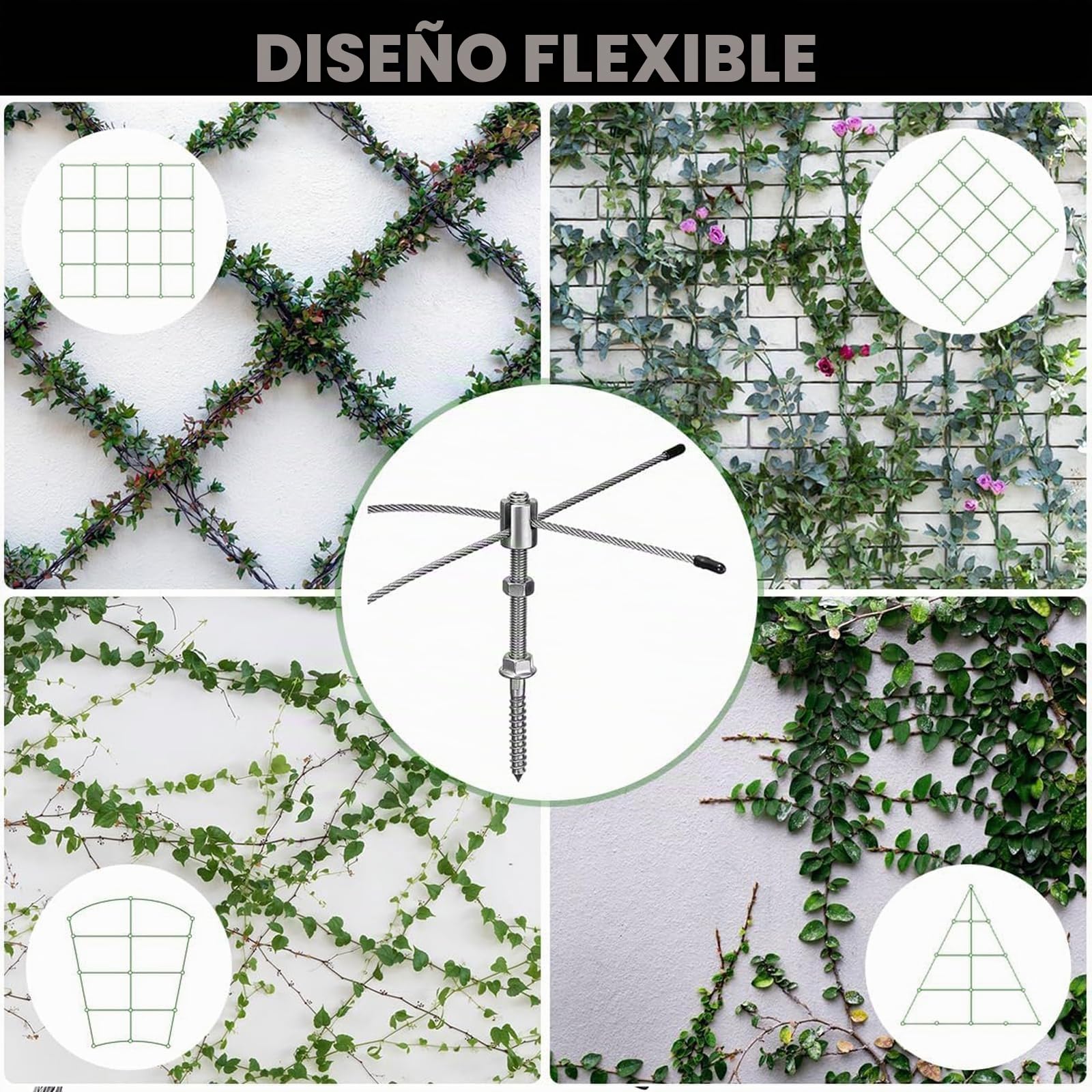 Enrejado de Acero Inoxidable para Plantas trepadoras, Kit de Enrejado de Alambre de Acero Inoxidable, con Soportes de Pared y Cable de Acero de 3 mm (16 Soportes, 24 m de Cuerda)
