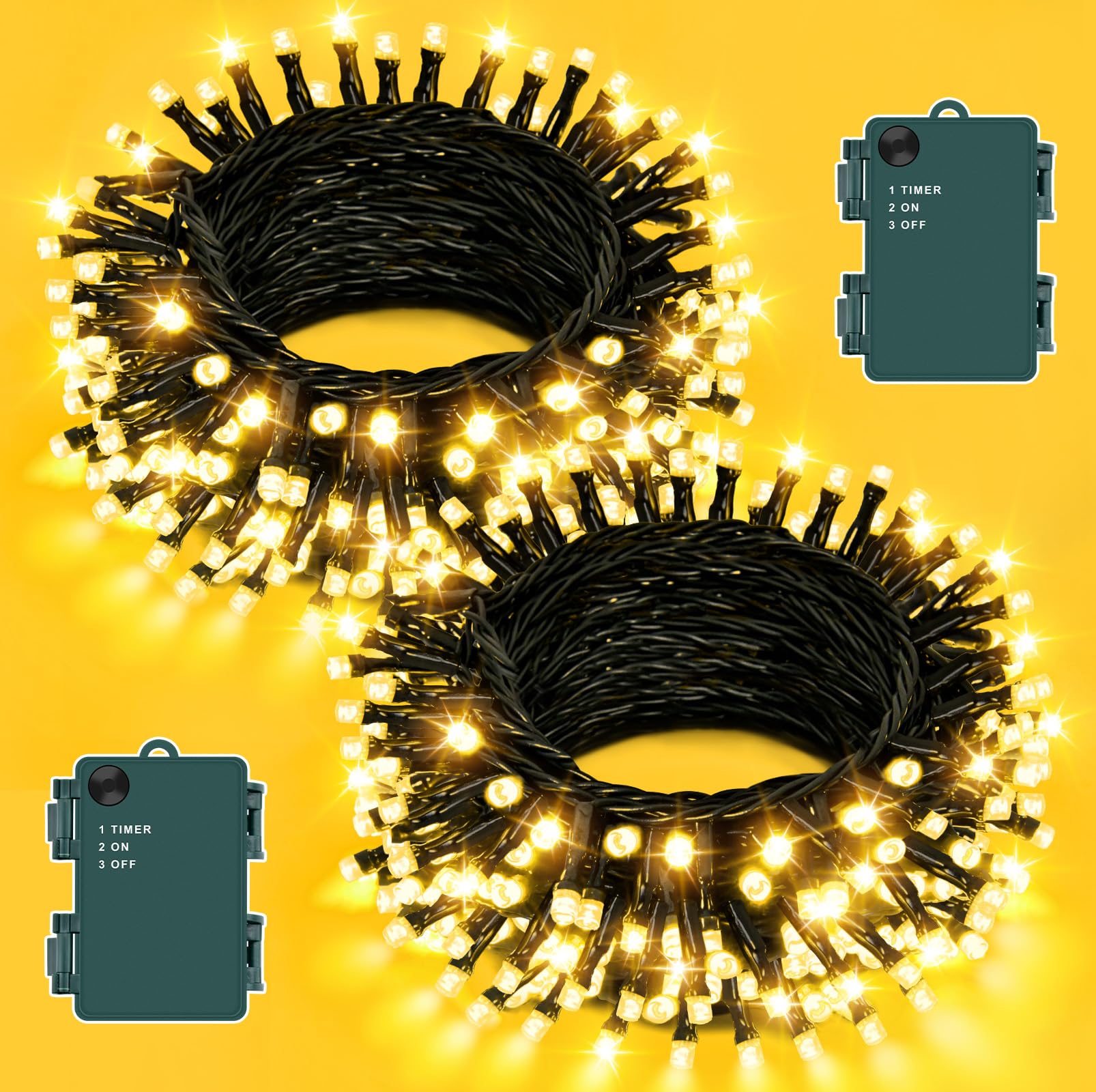Dalugo [2 Pack Battery Powered Fairy Lights, 3M 30 LED Warm White Christmas Tree Lights with Timer, IP65 Waterproof String Lights Battery Operated for Indoor Outdoor