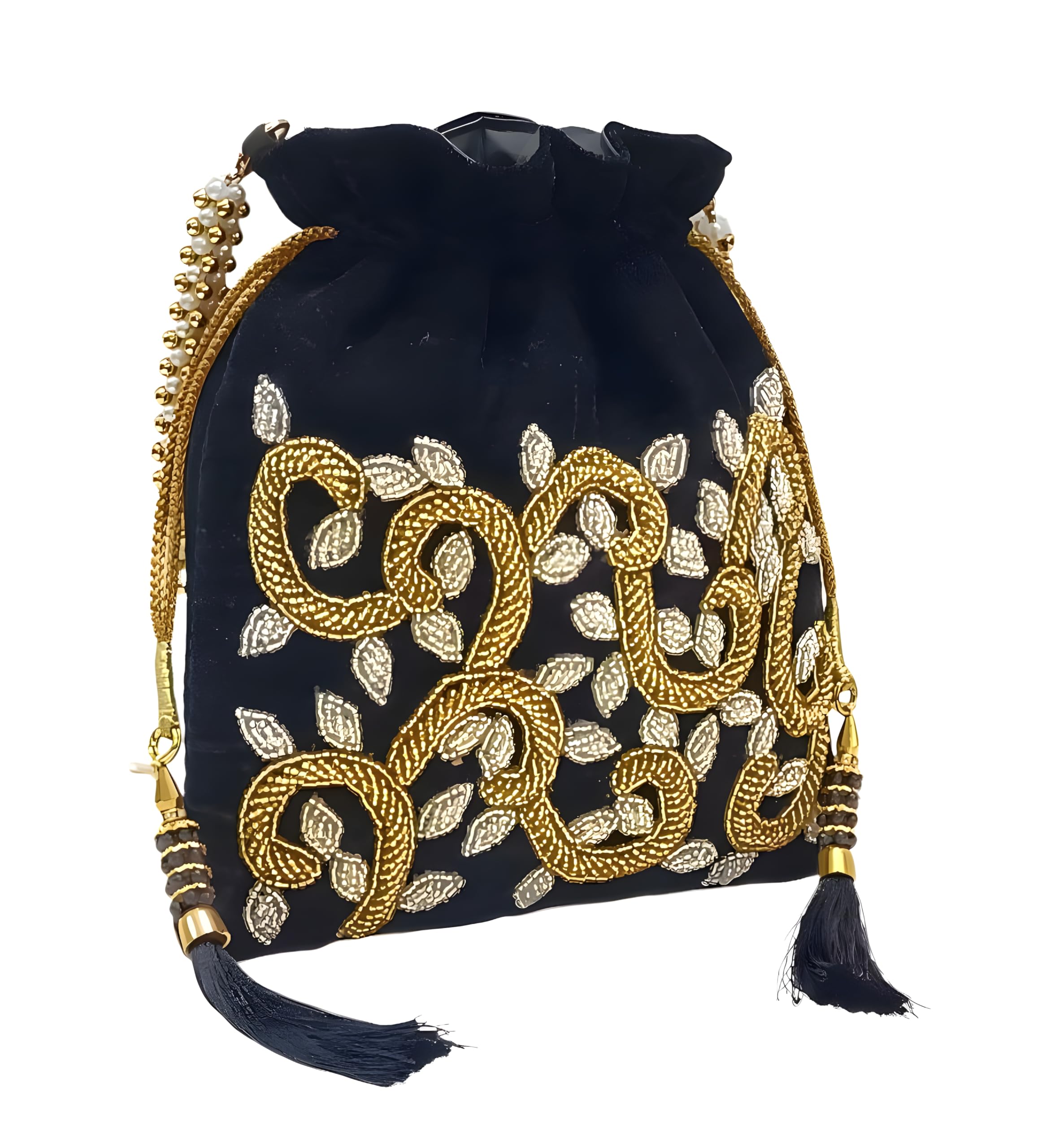 Elegant Potli Bag for Women Handcrafted Velvet Potli with Embroidery Ideal for Weddings, Parties, and Festivals (Black)-image-24