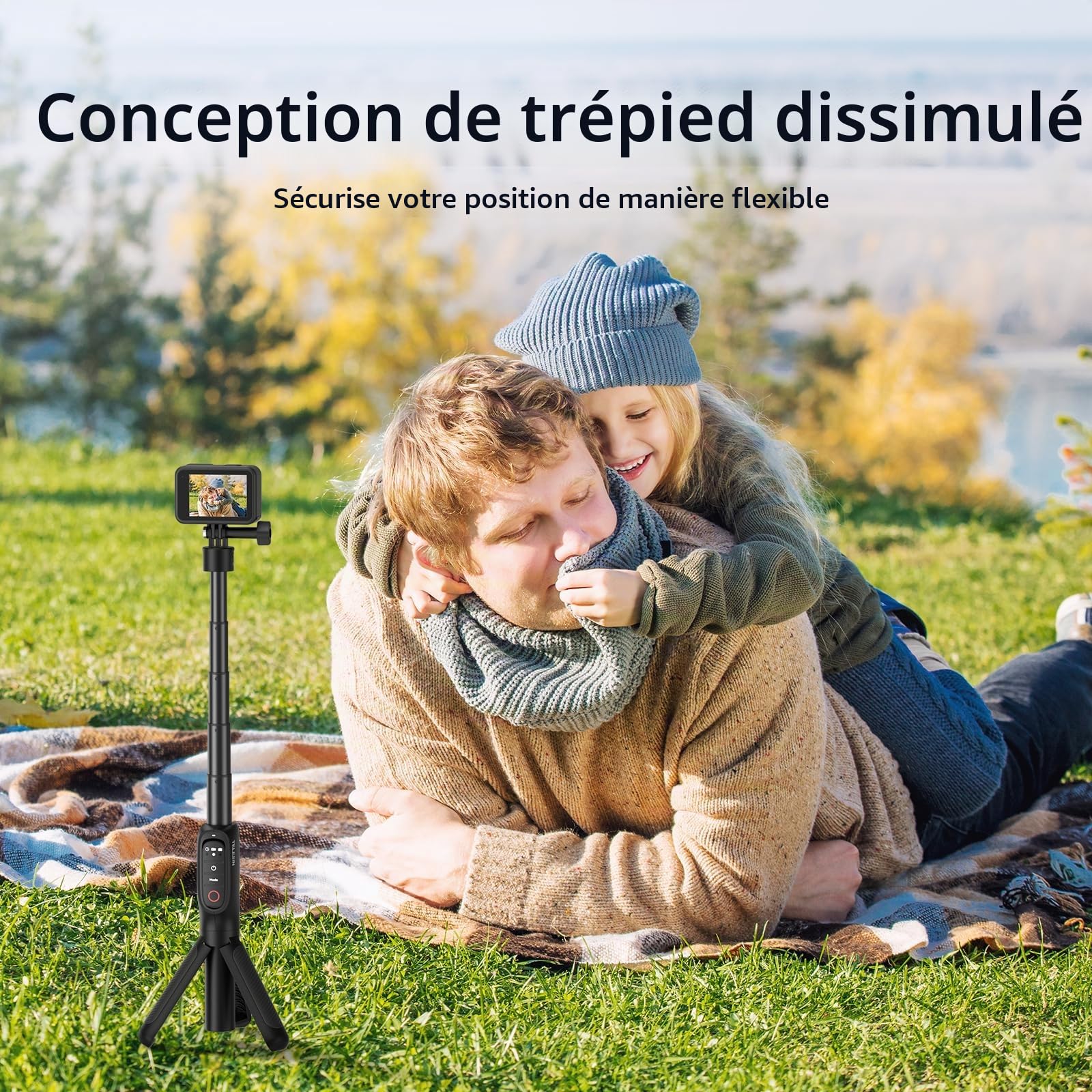 TELESIN° Trépied d'extension Rechargeable pour Perche à Selfie avec Batterie 5000 mAh et télécommande pour GoPro Max Hero 13 12 11 10 9, trépied de Batterie de Grande capacité pour Go Pro